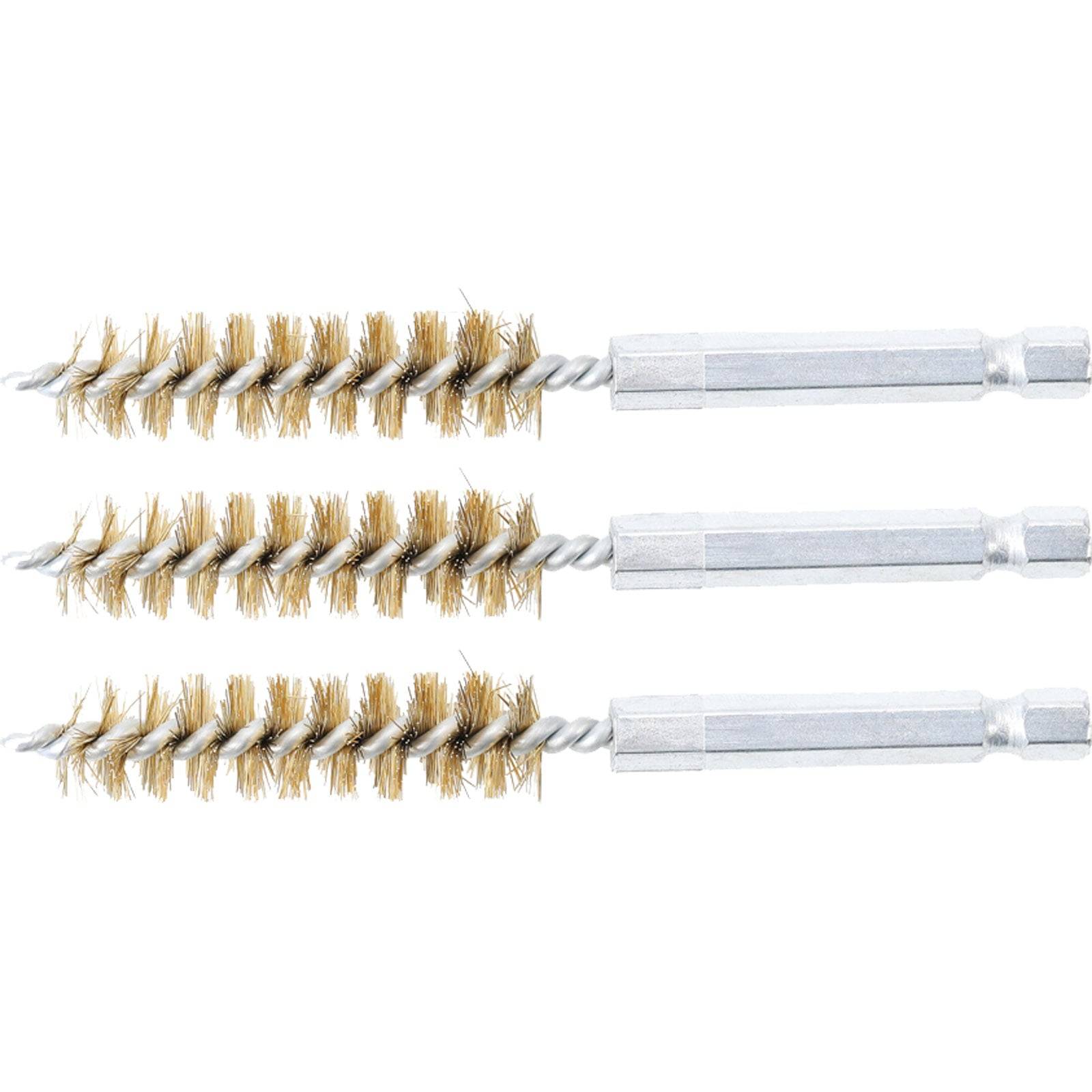 Drei Reinigungsbürsten mit Metallgriffen sind horizontal ausgerichtet und zeigen ihre Borsten, die für die Reinigung kleiner Oberflächen entwickelt wurden.