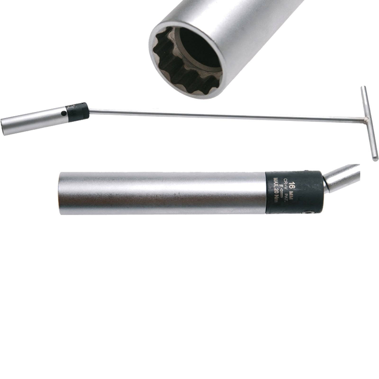 Ein zylindrischer Radschlüssel mit gerilltem Innenbereich und T-Griff wird gezeigt, der zum Lösen oder Festziehen von Radmuttern an einem Fahrzeug verwendet wird.