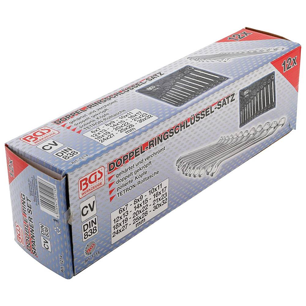 BGS Doppelringschlüssel-Satz, DIN 838, gekröpft, 12-teilig, 6-32 mm