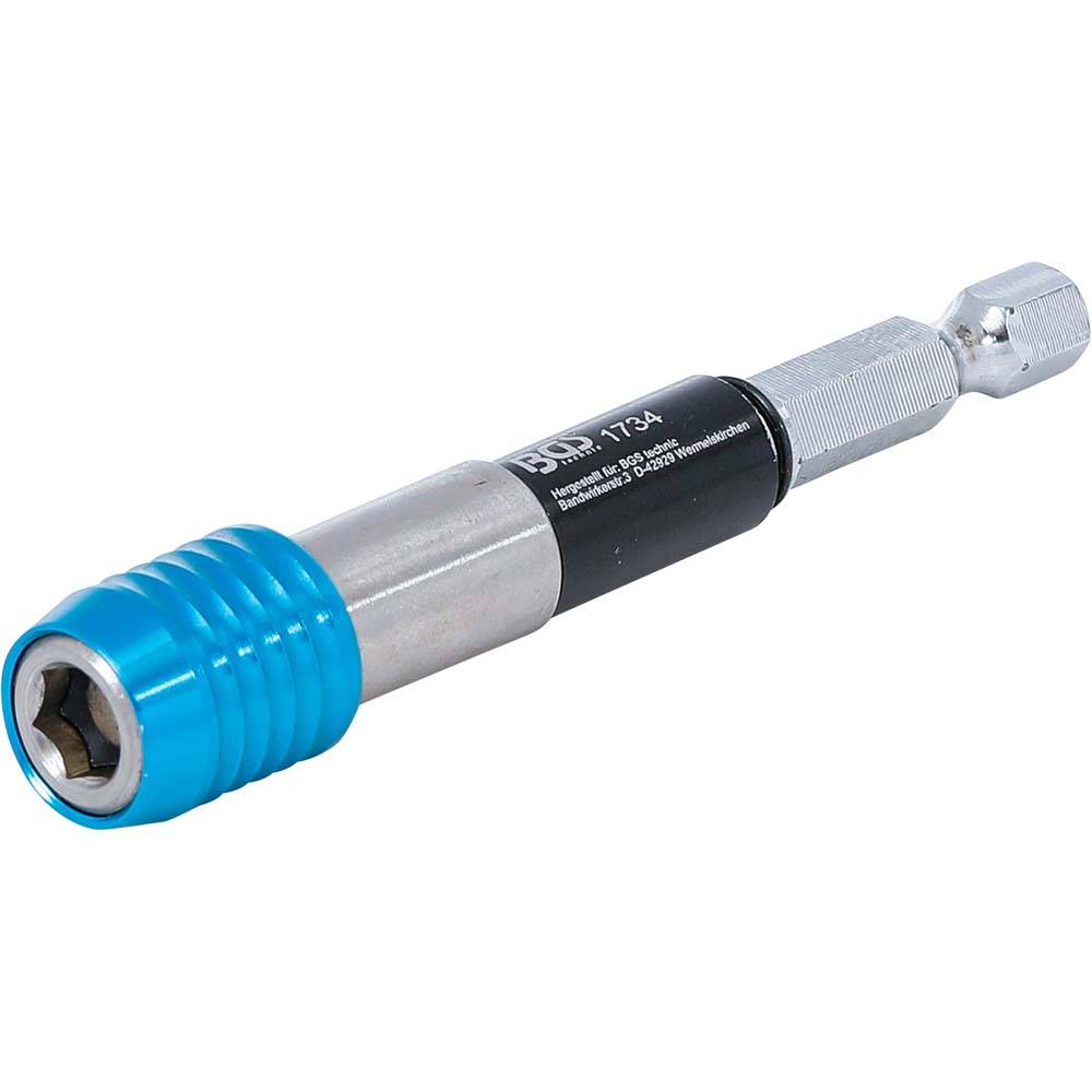 Metallsteckdosenadapter mit blauer Schutzkappe am Ende und Sechskantantrieb, gezeigt auf weißem Hintergrund.
