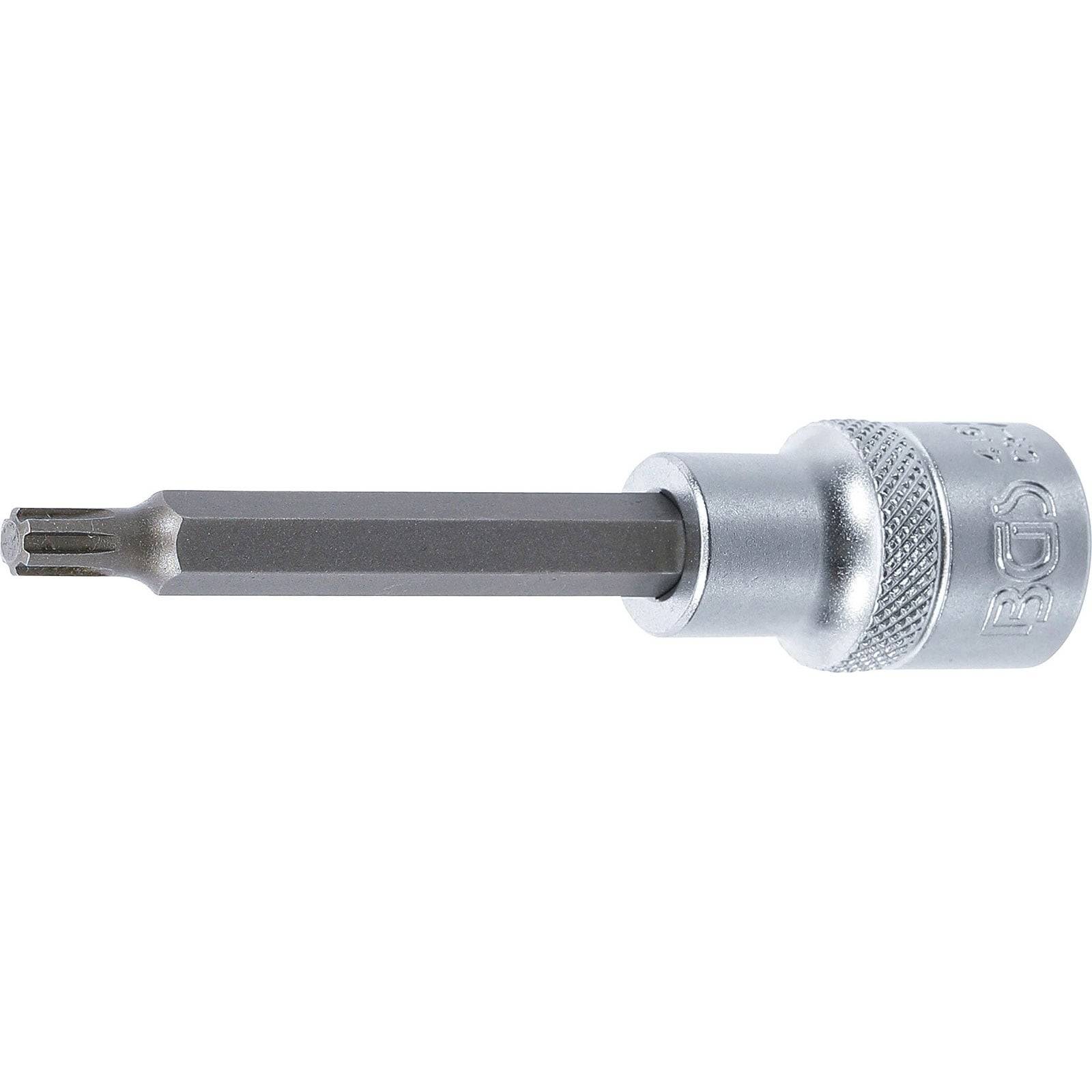 Ein Torx-Stecknuss-Bit mit einem langen Schaft und einem gerändelten Griff ist für das Eindrehen von Torx-Schrauben konzipiert.
