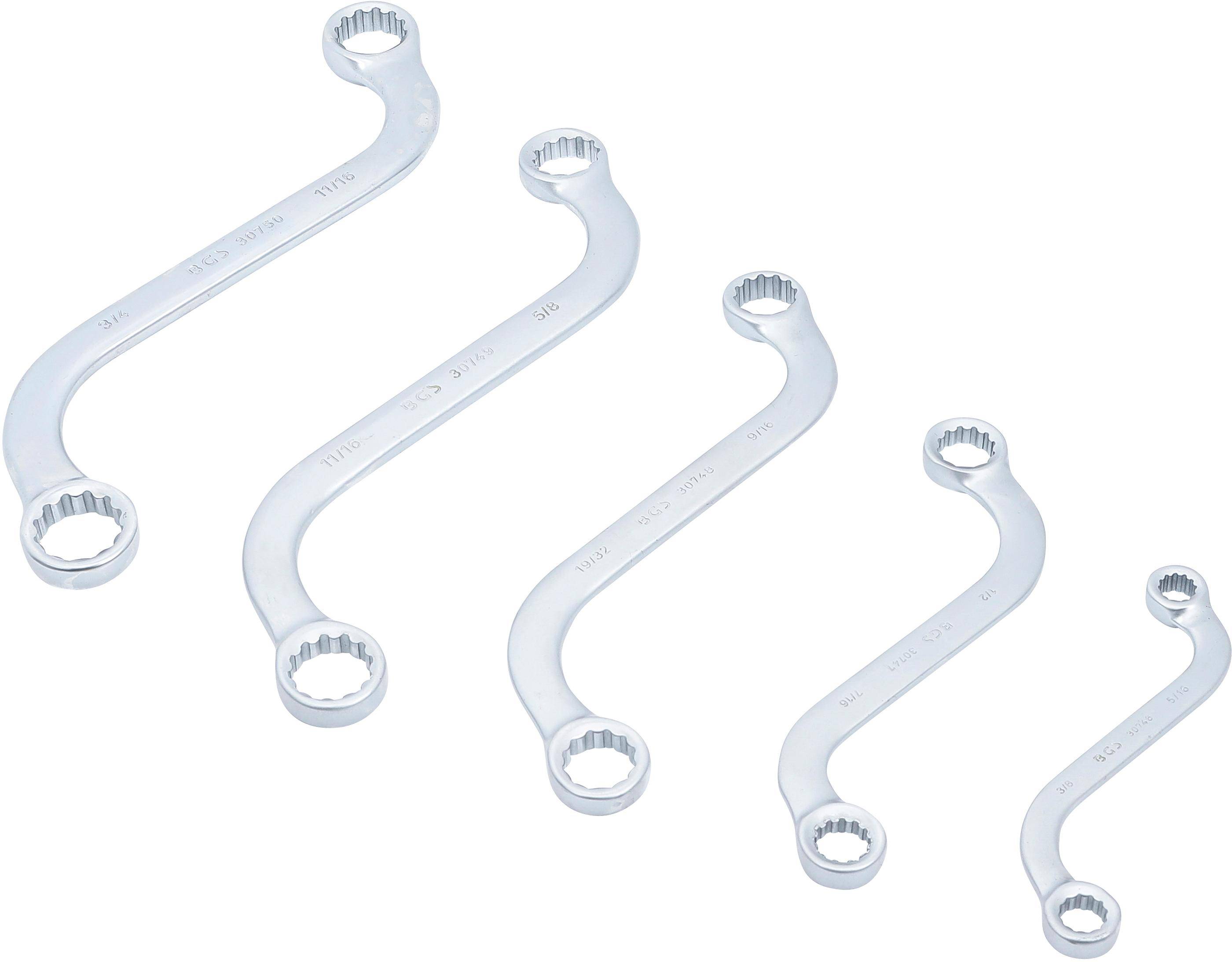 BGS S-Form Doppel-Ringschlüssel-Satz | Zollgrößen | SW 3/8" - 3/4" |