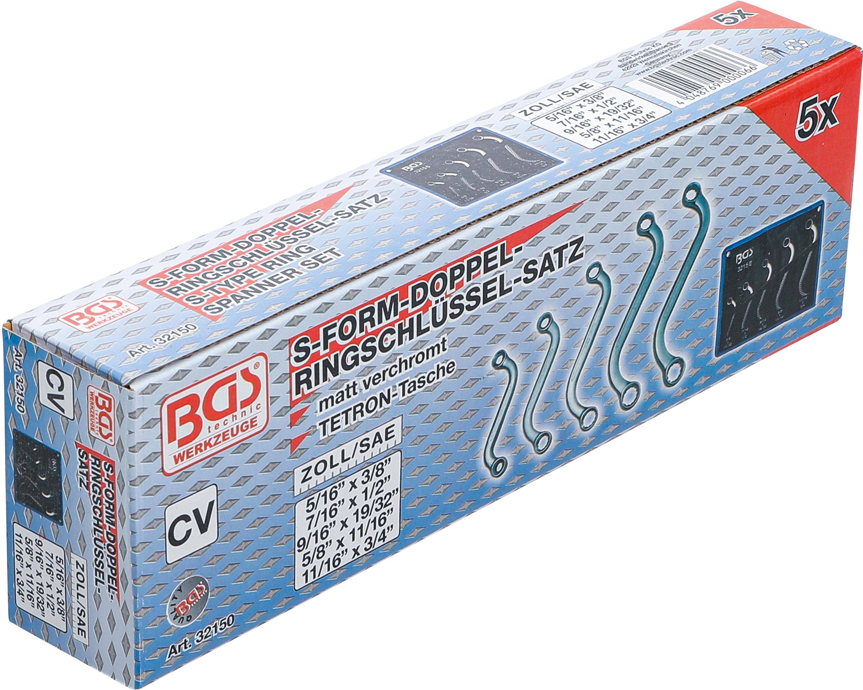 BGS S-Form Doppel-Ringschlssel-Satz | Zollgren | SW 3/8" - 3/4" |
