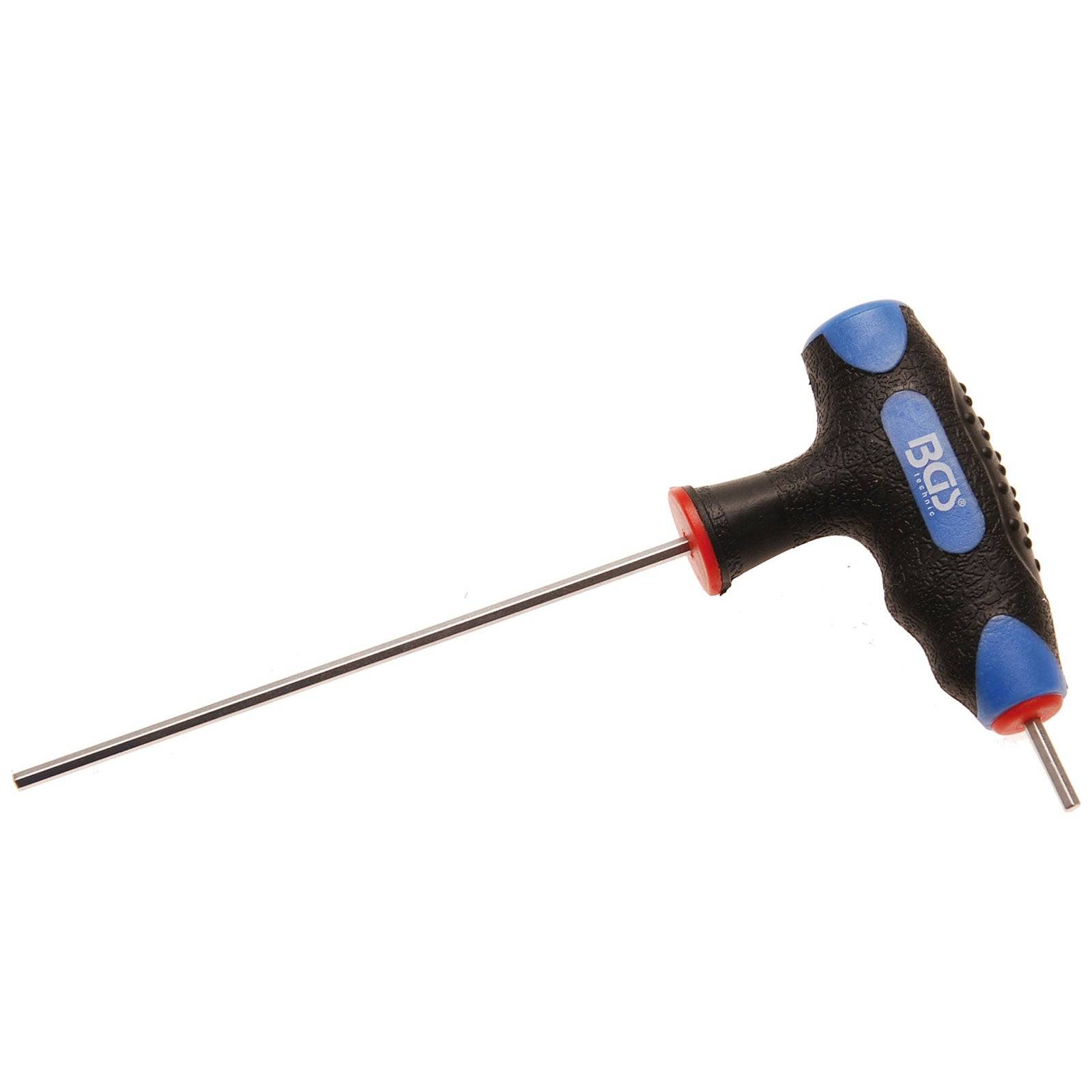 T-Griff-Sechskantschlüssel mit blauem und rotem Griff, metallischer Schaft, mit 