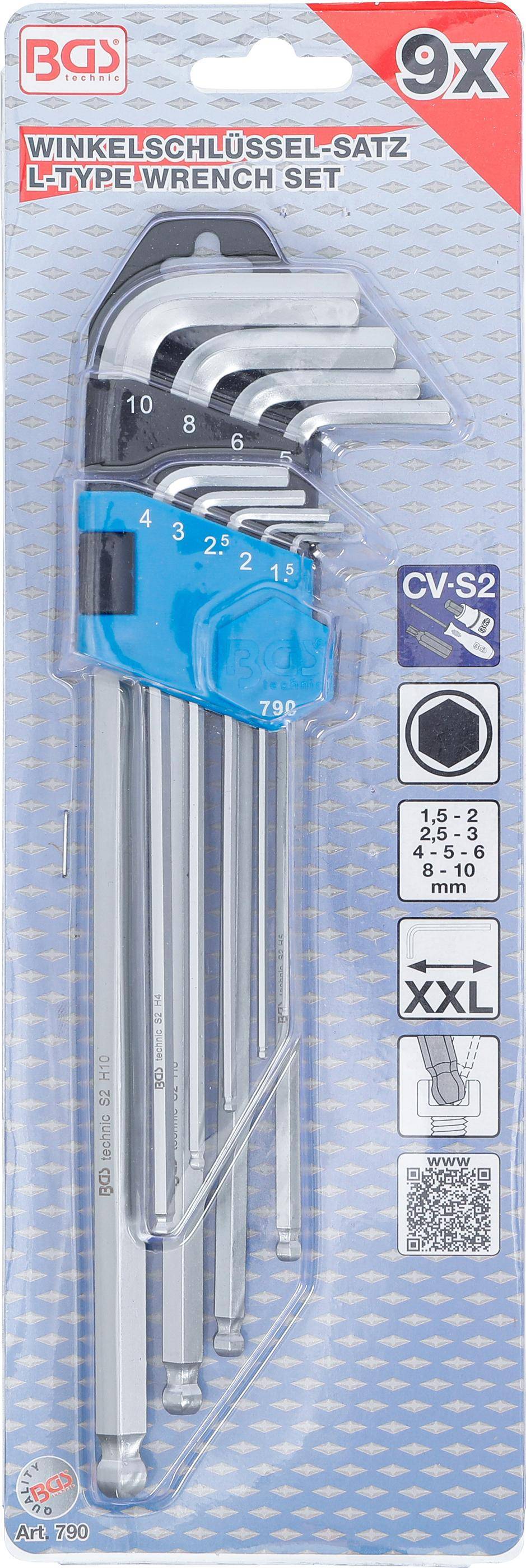 BGS Winkelschlüssel-Satz | extra lang | Innensechskant /