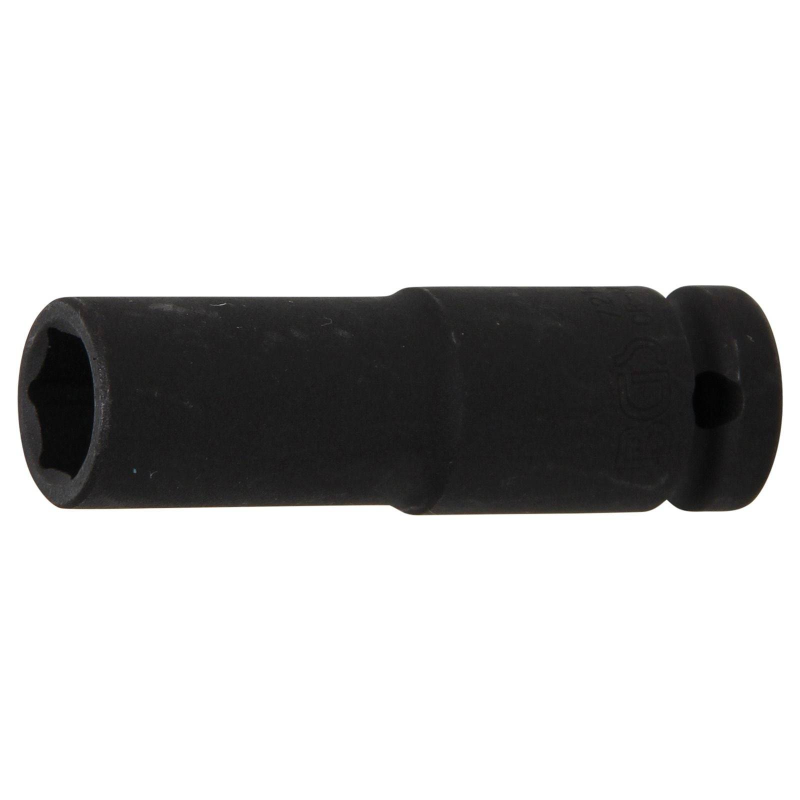 Schwarzer Zündkerzenschlüssel für den Automobilbereich, mit sechseckigem Ende und zylindrischem Körper, konzipiert zum Entfernen von Zündkerzen.