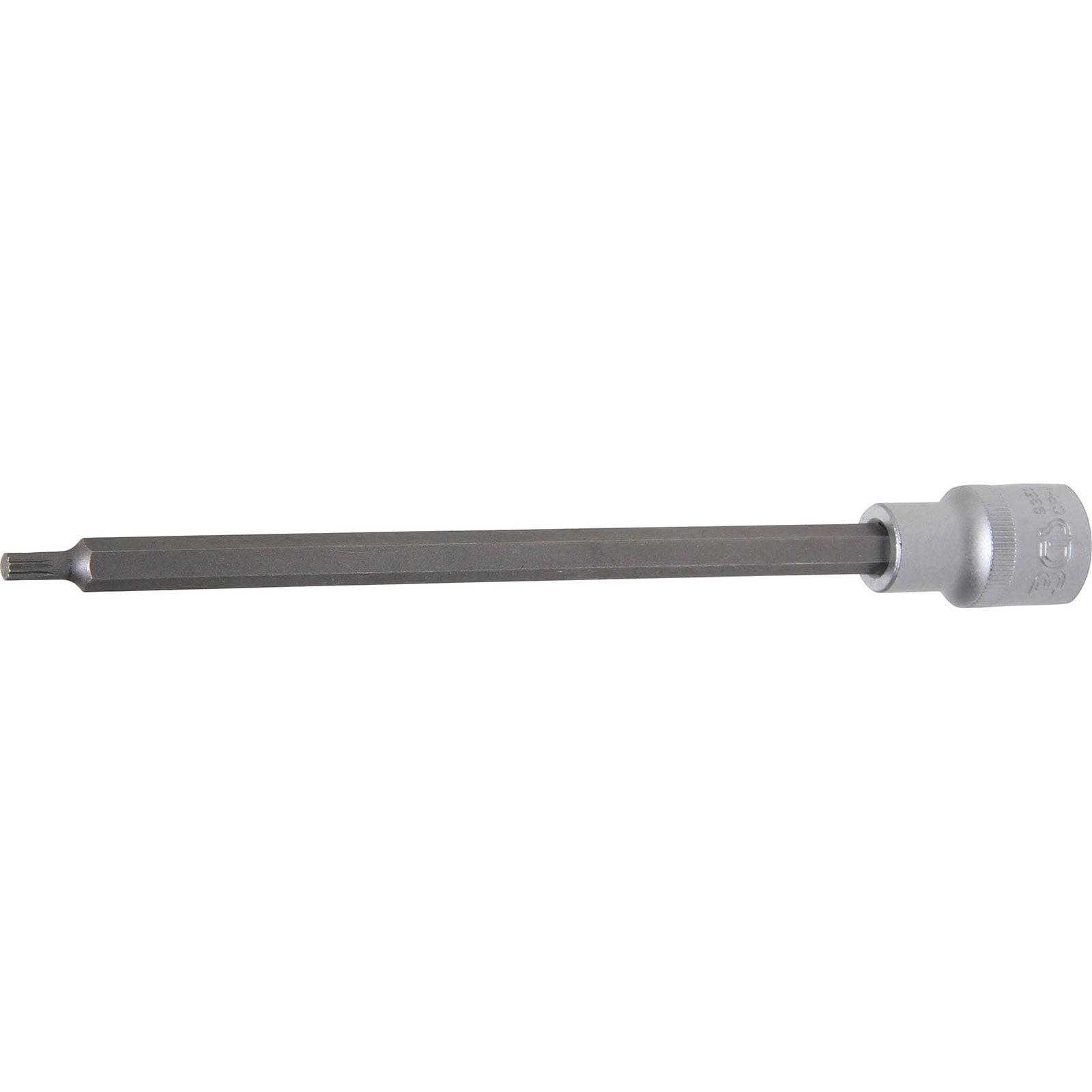 Ein langer, metallischer Torx-Bithalter, der zum Befestigen und Lösen von Torx-Schrauben verwendet wird und an einem Ende einen sechseckigen Antrieb aufweist.