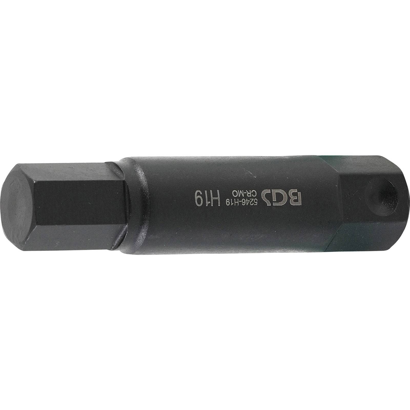 BGS-Marken-1/2-Zoll-Antriebssechskant-Stecknuss, 'H19', aus dunklem Metall, von der Seite dargestellt.