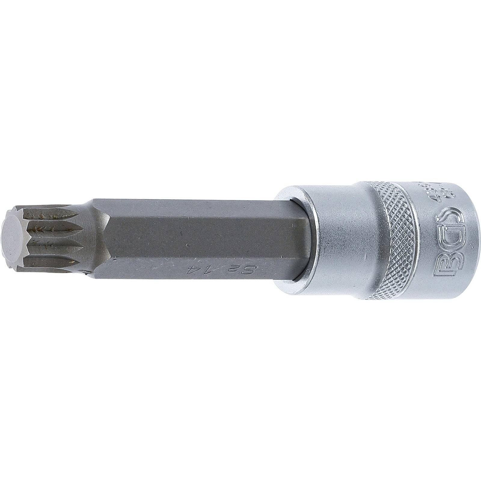 Ein Metallsechskant-Bitadapter mit grauer Oberfläche, der an einem Ende einen sternförmigen Aufsatz aufweist und für mechanische und konstruktive Anwendungen konzipiert ist.