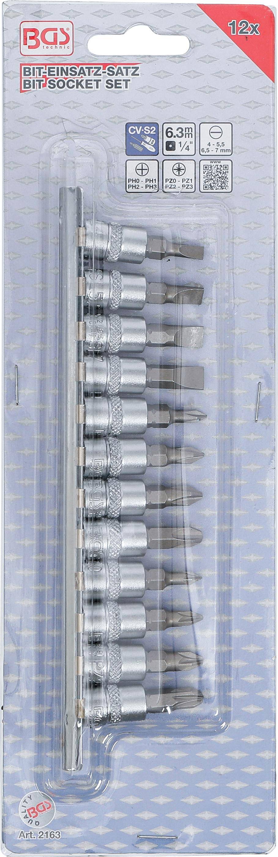 BGS Bit-Einsatz-Satz | Antrieb Innenvierkant 6,3 mm (1/4") | Schlitz,