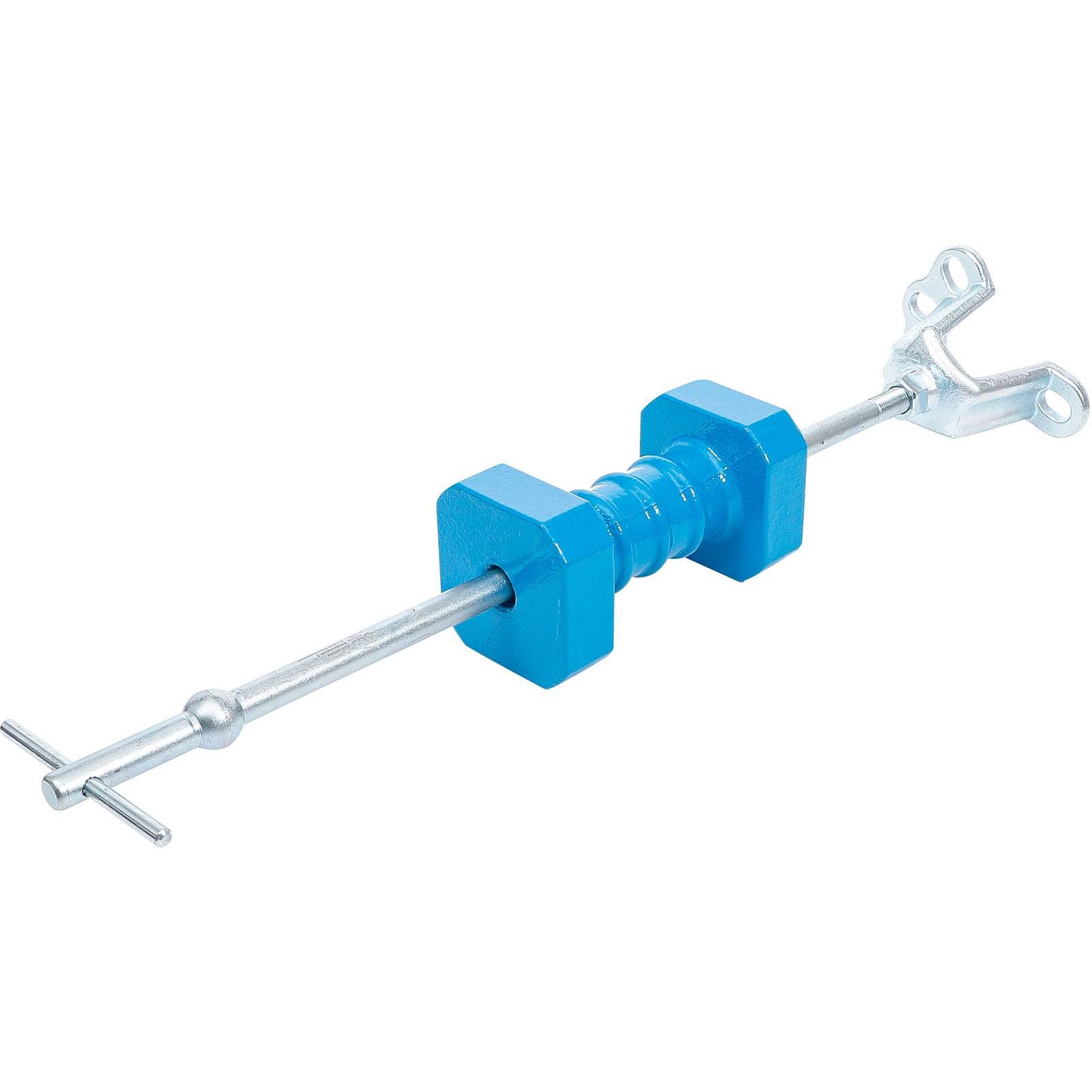 Ein blauer Schlagschrauber-Auszieher mit sechseckigem Körper und Griff, der für Autoreparaturen zum Entfernen fest sitzender Teile verwendet wird.