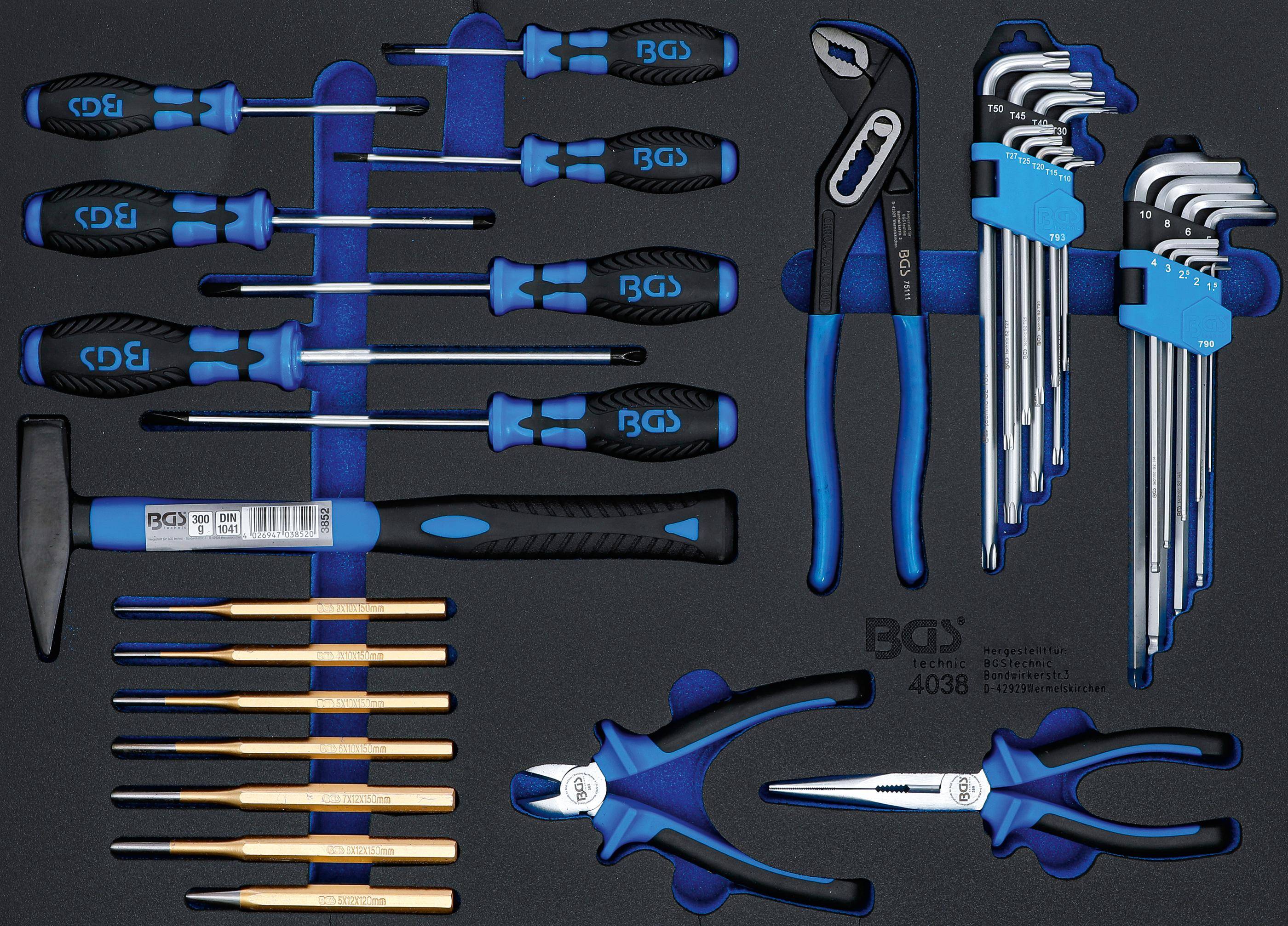 BGS technic Werkstattwageneinlage 3/3: Hammer-, Zangen-,