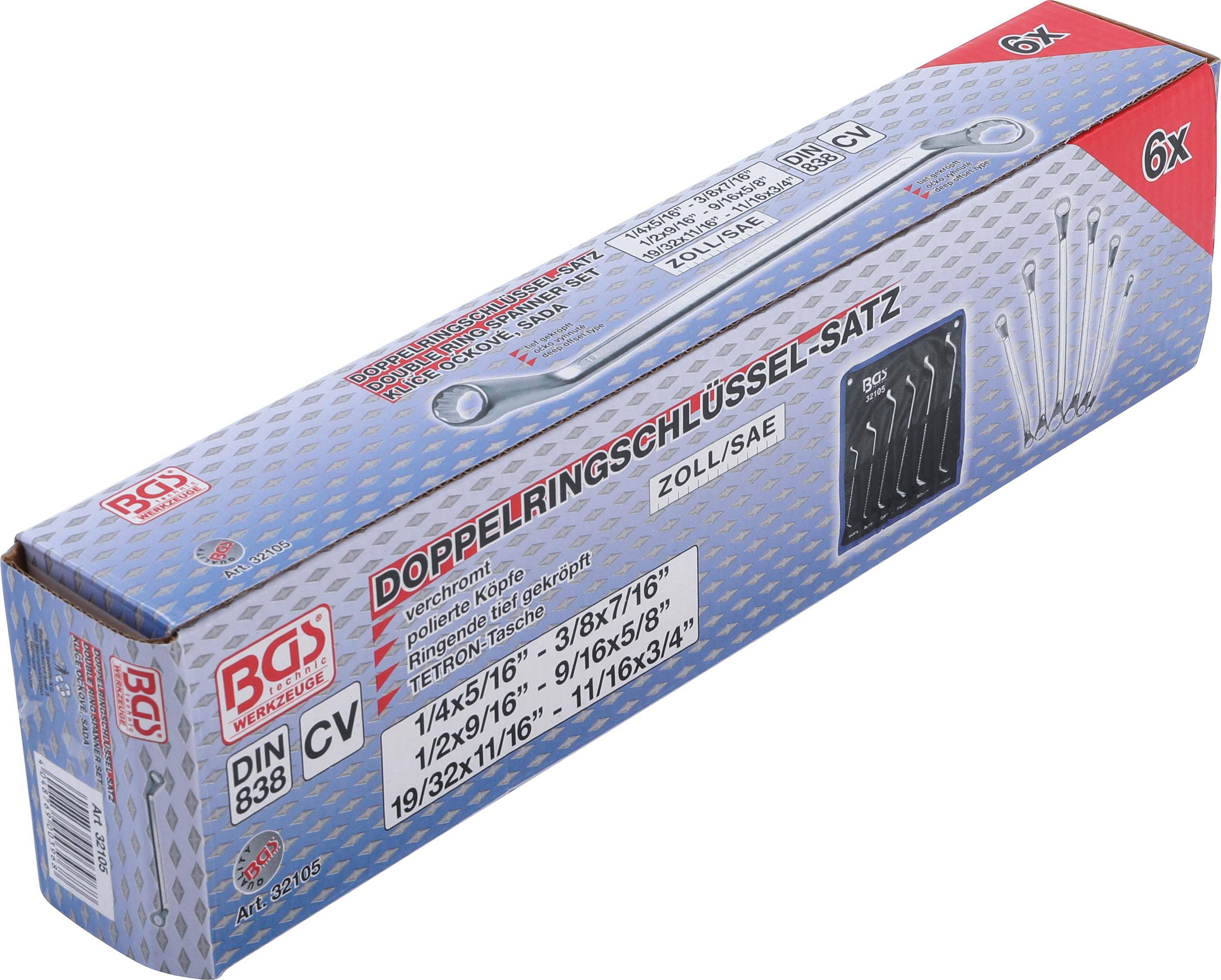 BGS Doppel-Ringschlssel-Satz | tief gekrpft | Zollgren | SW 1/4" -