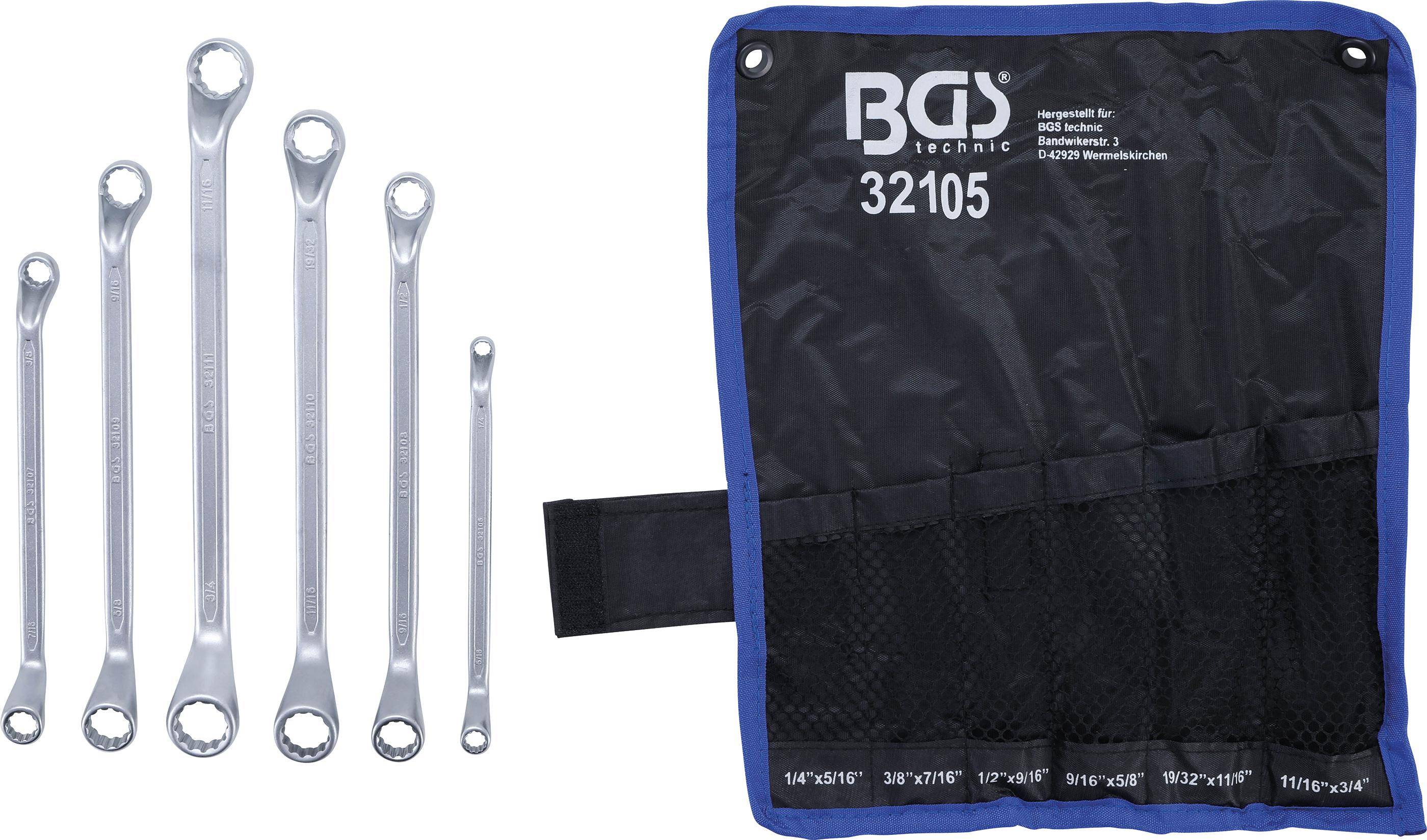 BGS Doppel-Ringschlüssel-Satz | tief gekröpft | Zollgrößen | SW 1/4"