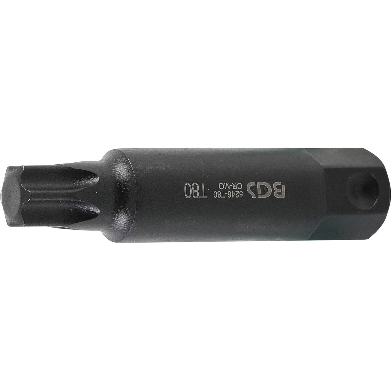 Ein Metallschraubenausdreher-Bit mit sechskantigem Schaft und Spiralrillen, gekennzeichnet mit der Marke und Spezifikation 'BGS 180'.