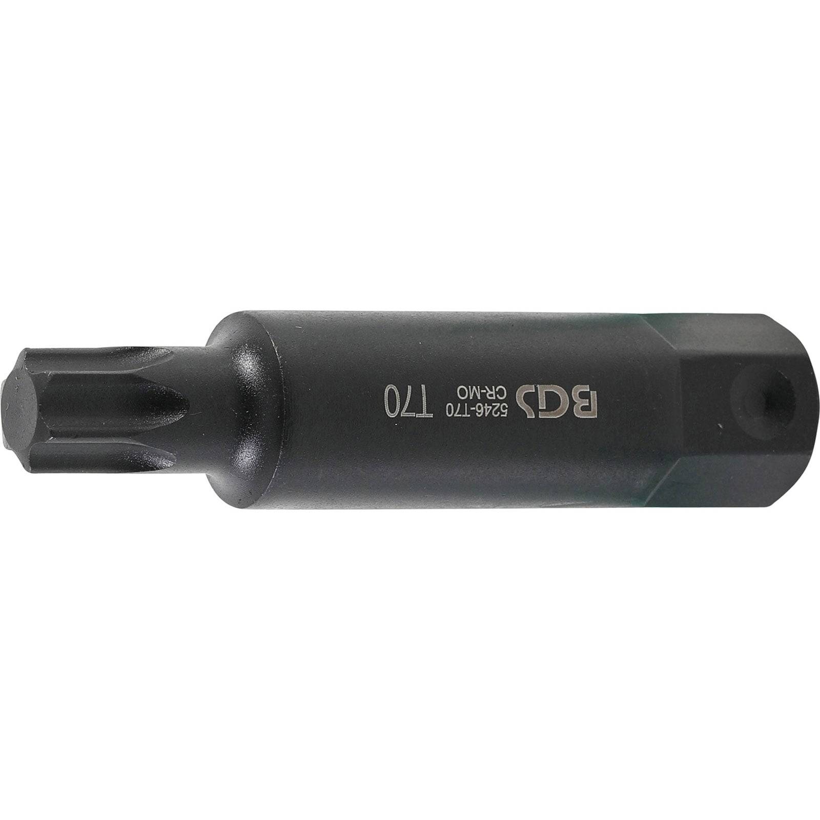 „Ein BGS T70 manipulationssicherer Torx-Bit mit sechszackiger Sternform, entwickelt für spezielle Automobil- und mechanische Reparaturen.