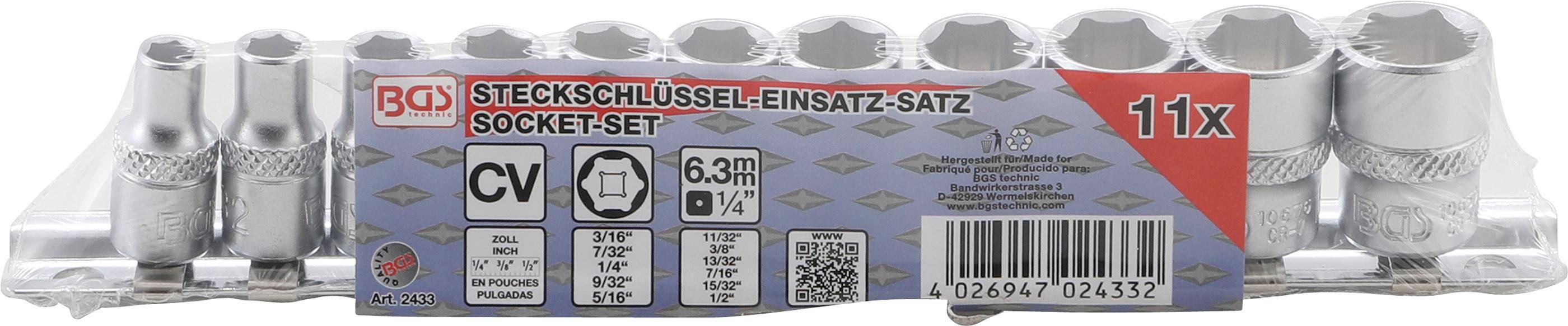 BGS Steckschlüssel-Einsatz-Satz Sechskant | Antrieb Innenvierkant 6,3