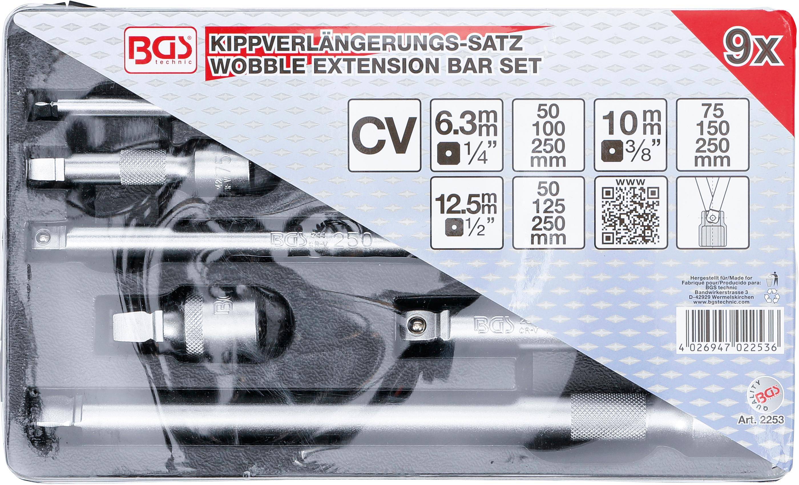 BGS technic Kippverlngerungs-Satz | 6,3 mm (1/4"), 10 mm (3/8"), 12,5