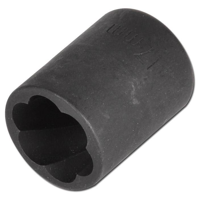 Schwarze Gummimanschette in zylindrischer Form mit einer wellenförmigen, blütenartigen Öffnung, dargestellt auf weißem Hintergrund.