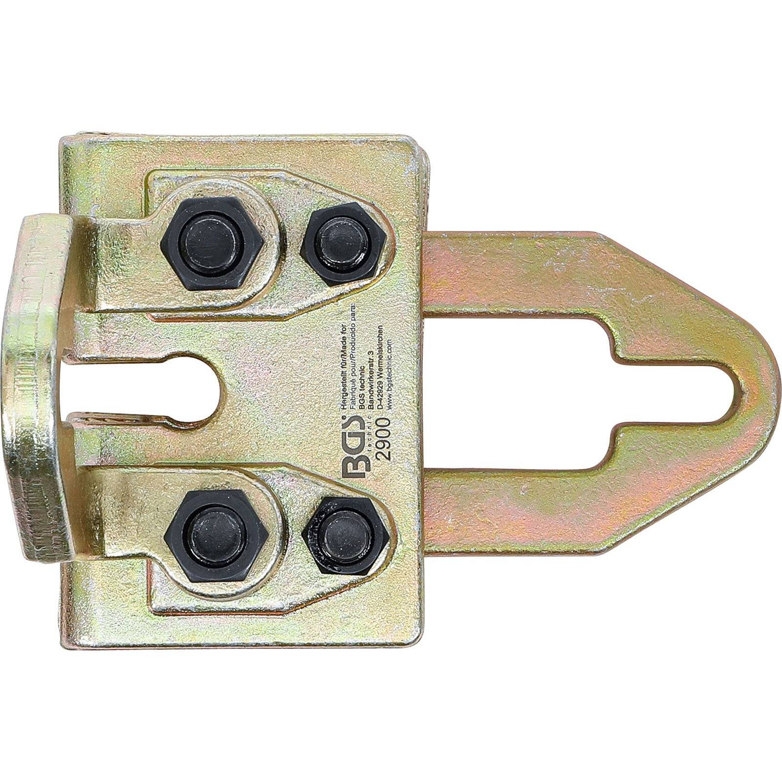 Eine Metalltowingverbindung mit drei Bolzen, gekennzeichnet als 'BG 2900', entwickelt für Befestigungs- oder Verriegelungsmechanismen in Kraftfahrzeuganwendungen.