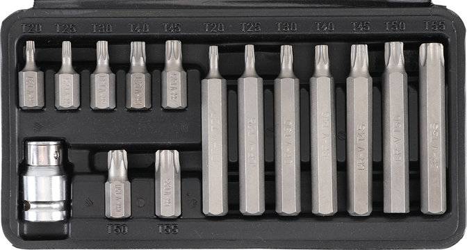 Bit-Satz Antrieb Außensechskant 10 mm (3/8) T-Profil (für Torx) 15-tlg.