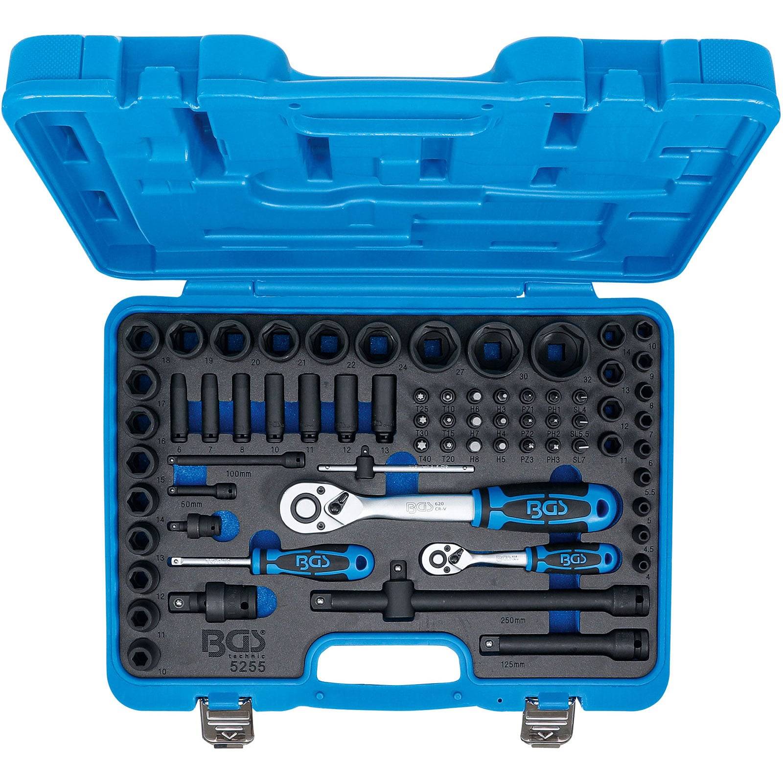 BGS Kraft-Steckschlüssel-Satz Sechskant 6,3 mm (1/4") + 12,5 mm (1/2") 69tlg. - 5255