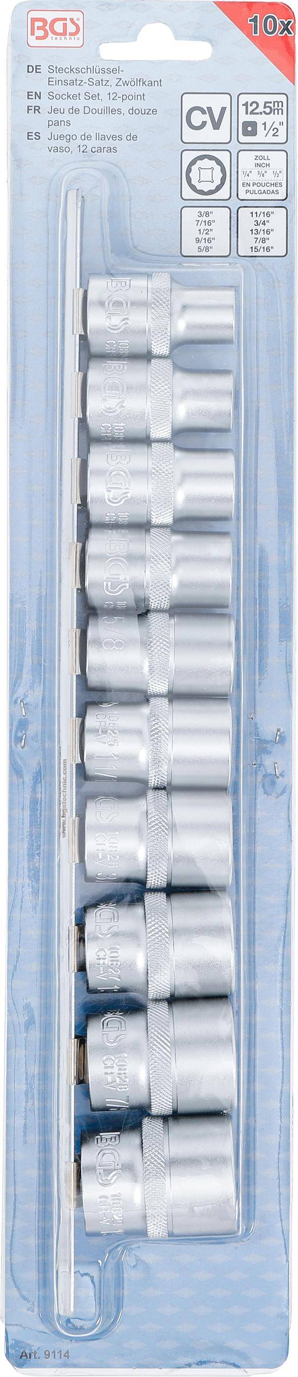 BGS Steckschlssel-Einsatz-Satz, Zwlfkant | Antrieb Innenvierkant 12,5