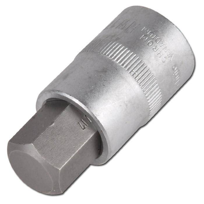 Chrome-Stecknussadapter mit Sechskantantrieb, isoliert auf weißem Hintergrund dargestellt.