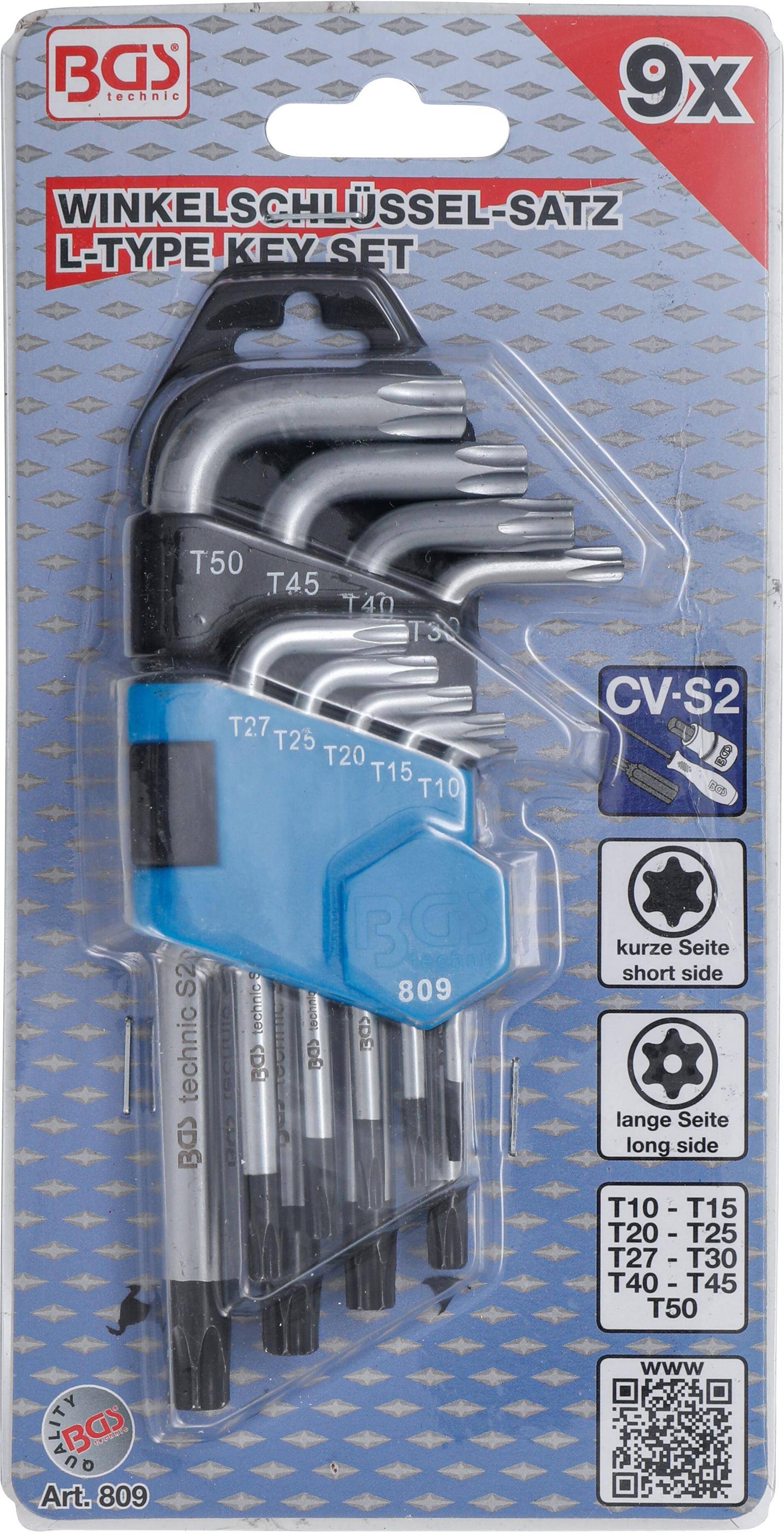 BGS Winkelschlüssel-Satz | kurz | T-Profil (für Torx) mit Bohrung T10