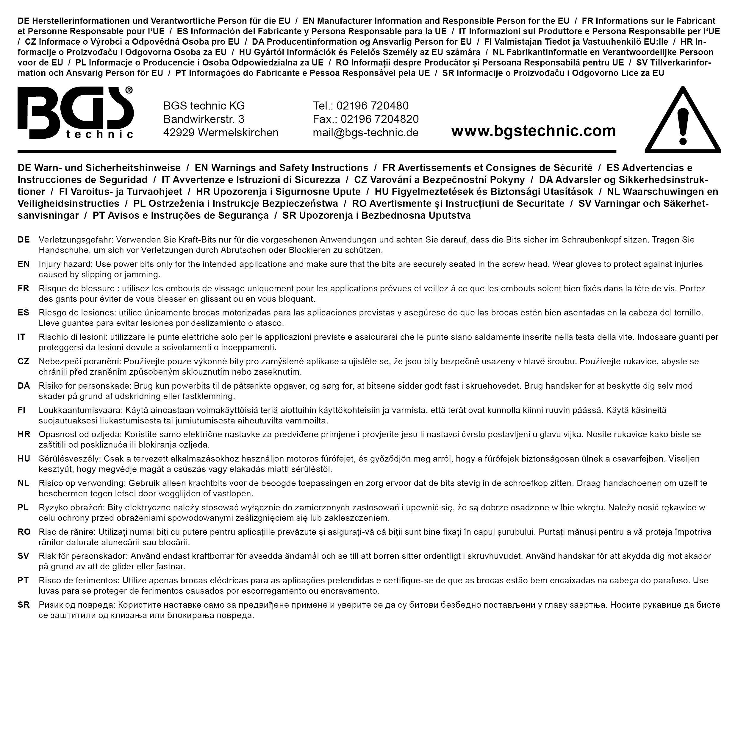 BGS technic Kraft-Bit-Einsatz | Lnge 60 mm | Antrieb Innenvierkant 20