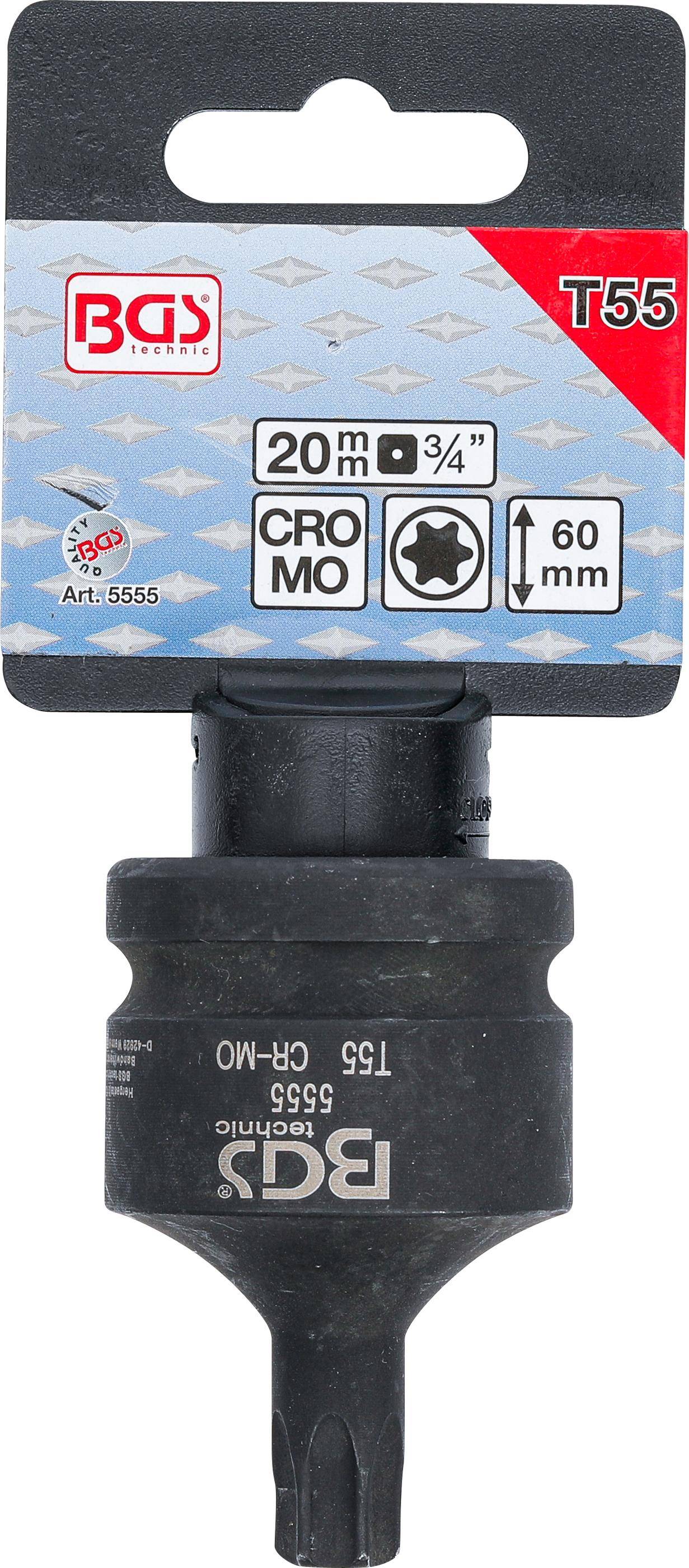 BGS technic Kraft-Bit-Einsatz | Lnge 60 mm | Antrieb Innenvierkant 20