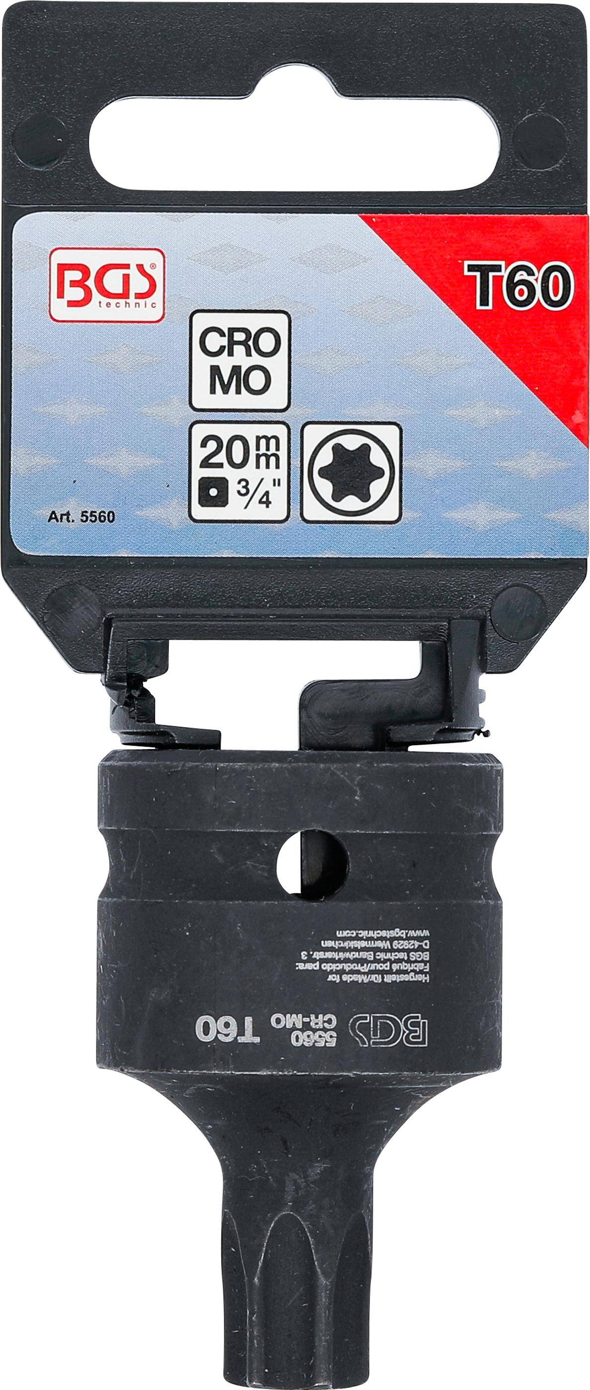 BGS technic Kraft-Bit-Einsatz | Lnge 60 mm | Antrieb Innenvierkant 20