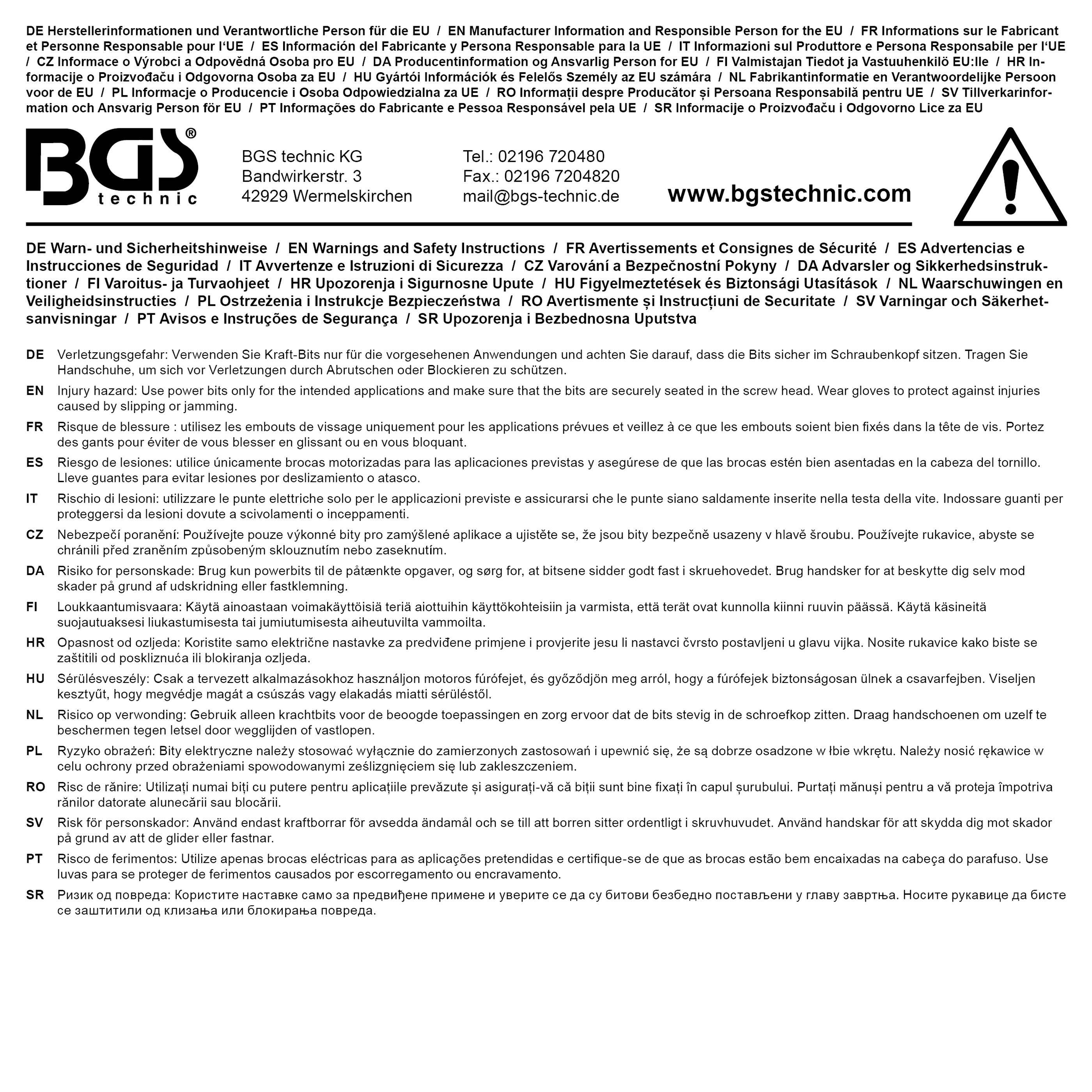 BGS technic Kraft-Bit-Einsatz | Lnge 60 mm | Antrieb Innenvierkant 20