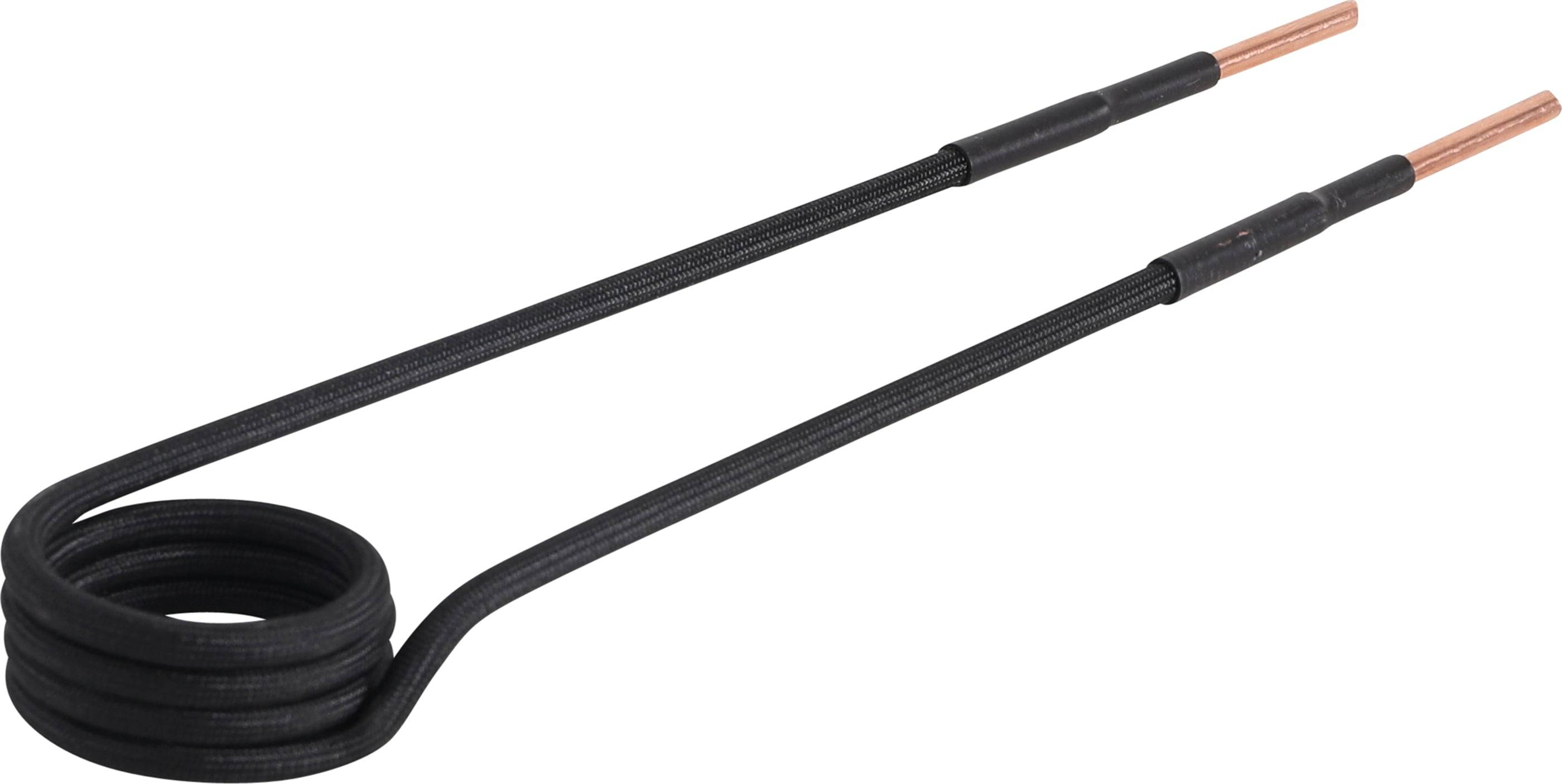 Das Bild zeigt eine Nahaufnahme eines gebogenen, schwarzen Metallgriffs mit einer strukturierten Oberfläche, der wahrscheinlich Teil eines Werkzeugs oder Geräts ist.