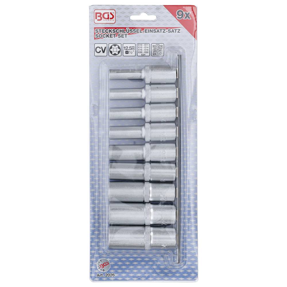 BGS Steckschlüsseleinsätze E-Profil, 1/2", lang, 9-teilig, E10-E24