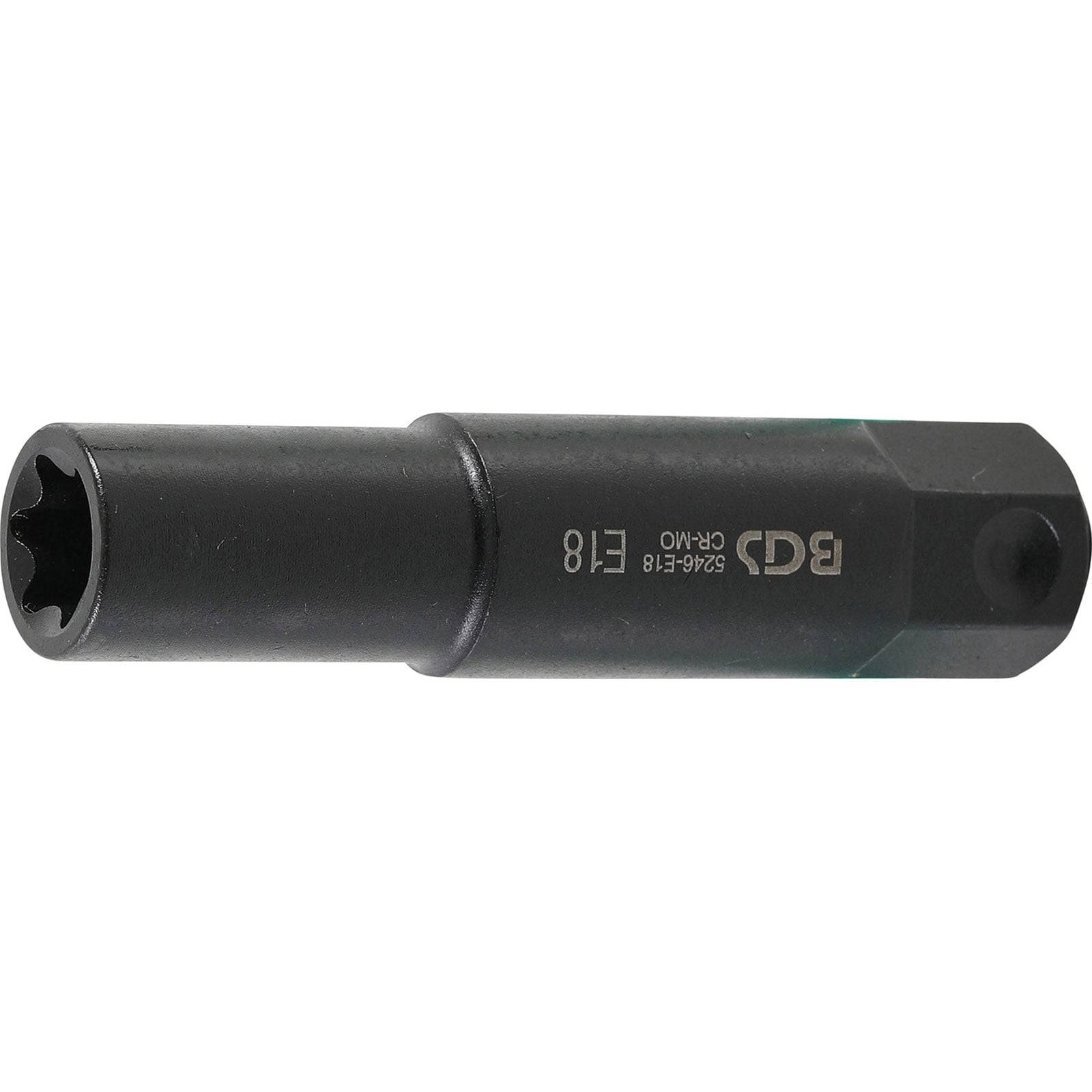 Eine schwarze Torx-Nuss mit der Beschriftung 'BD F18', verwendet zum Befestigen oder Lösen von Torx-Schrauben, auf einem weißen Hintergrund.