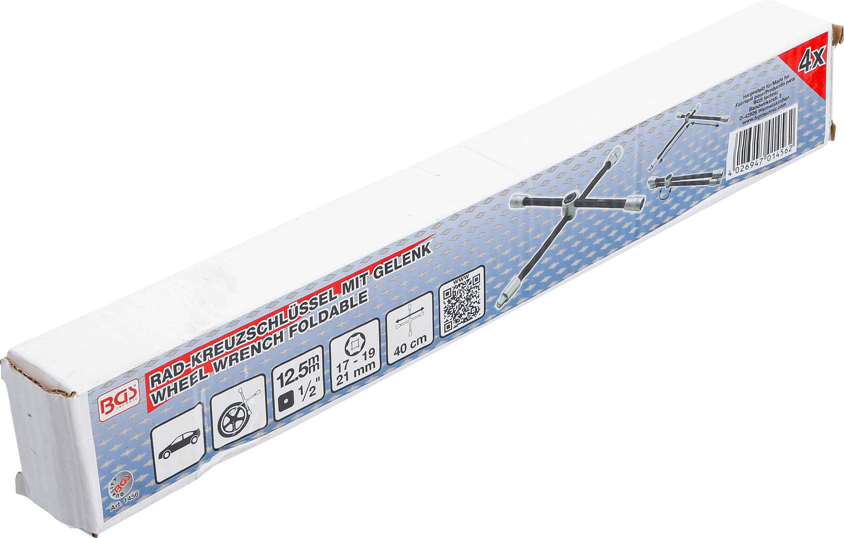 BGS technic Rad-Kreuzschlüssel mit Gelenk | für Pkw | Vierkant | SW