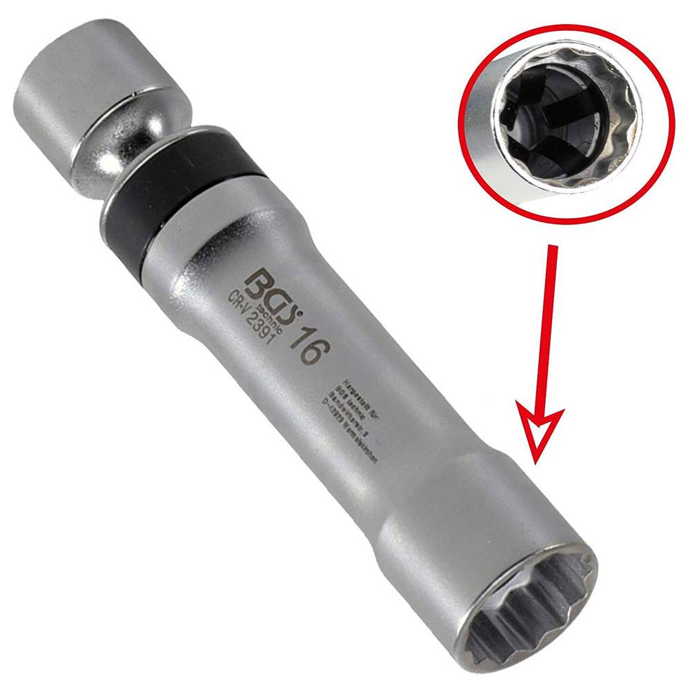 BGS Zündkerzen-Gelenkeinsatz mit Haltefeder, 3/8", 16 mm