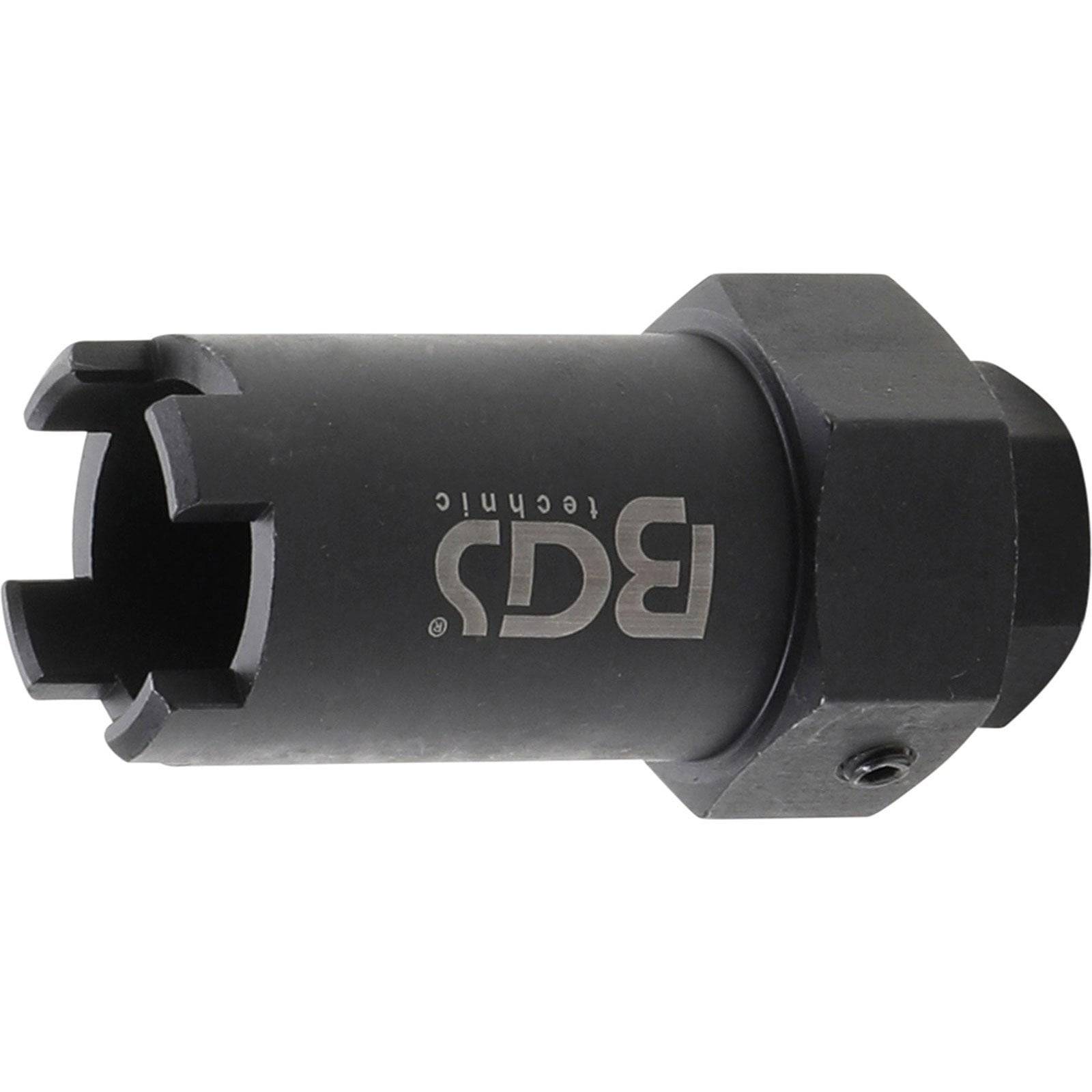 Ein zylindrischer schwarzer Metalltool mit sechseckiger Basis, versehen mit Rillen und dem Text 'BGS technic' an der Seite. Wird für mechanische Anwendungen verwendet.