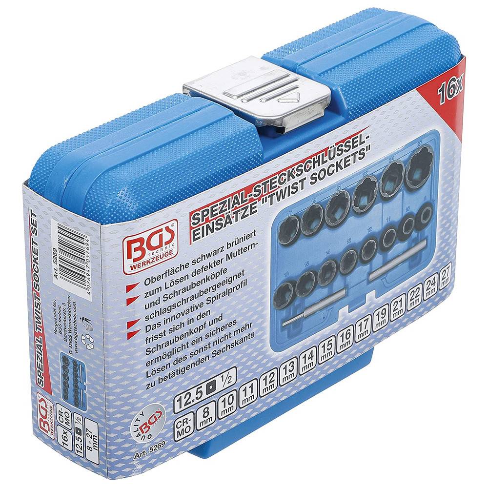 BGS Spiral-Profil-Steckschlüssel-Satz, Schraubenausdreher, 1/2", 16-teilig