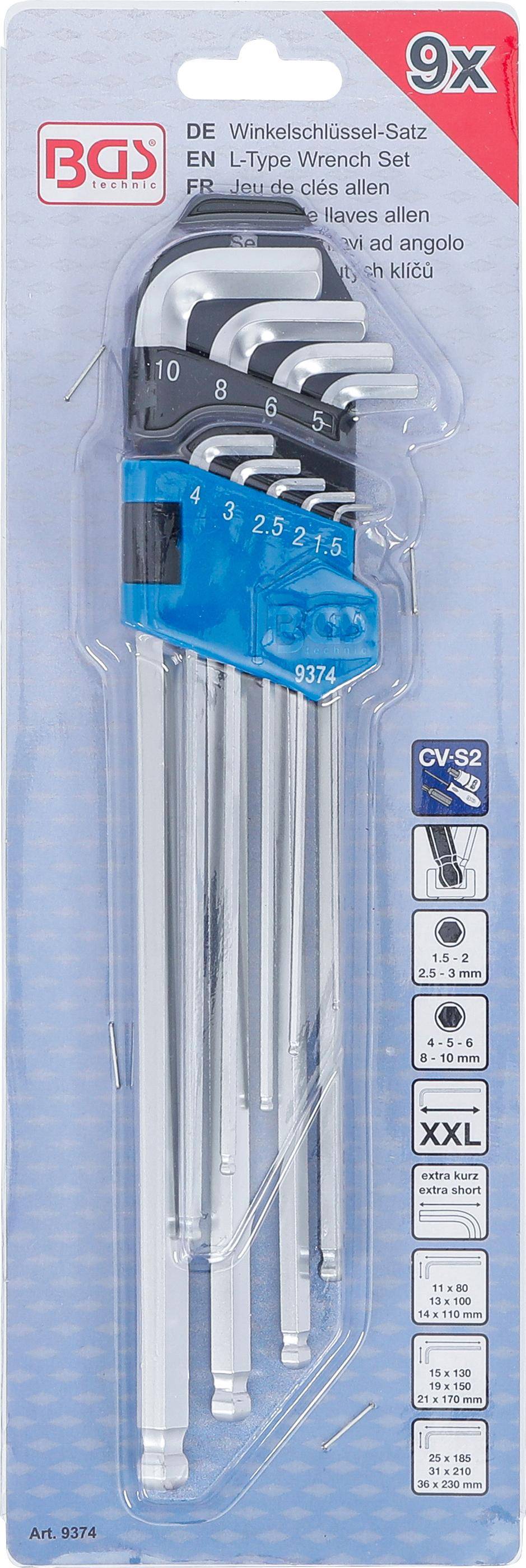 BGS Winkelschlssel-Satz | extra lang + extra kurz | Innensechskant /