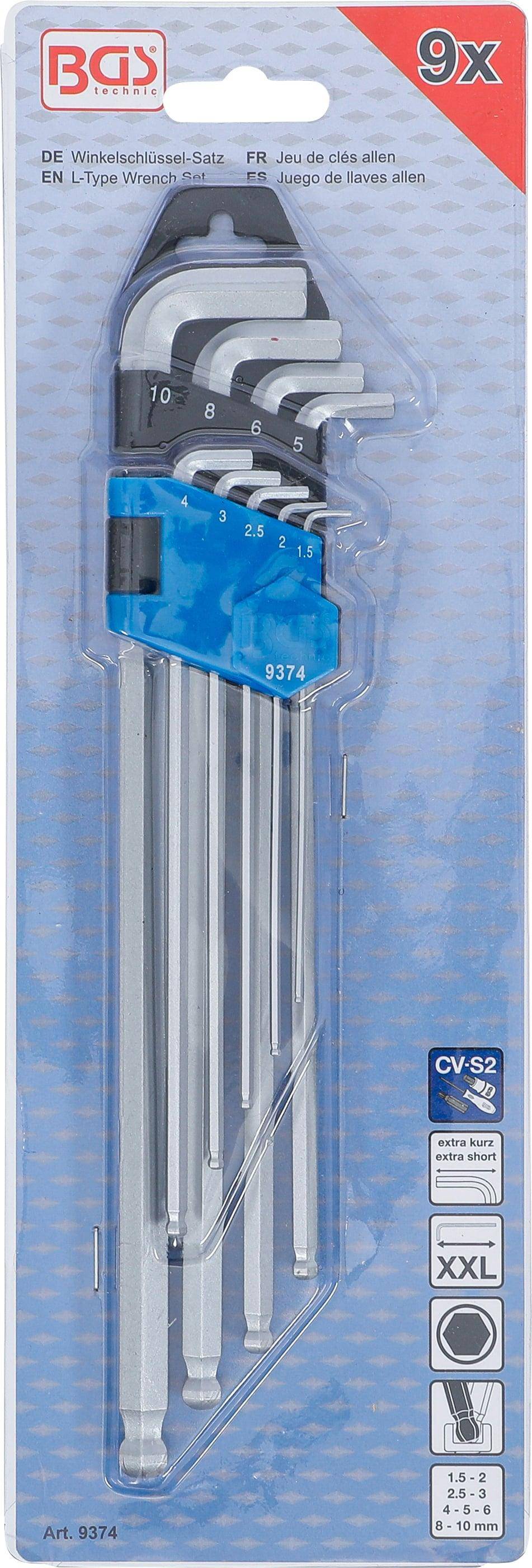 BGS Winkelschlüssel-Satz | extra lang + extra kurz | Innensechskant /