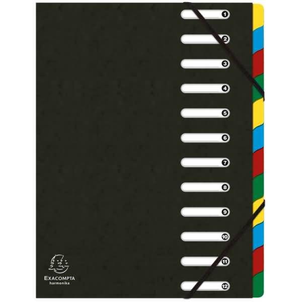 Ordnungsmappe A4 12 Fächer Karton schwarz