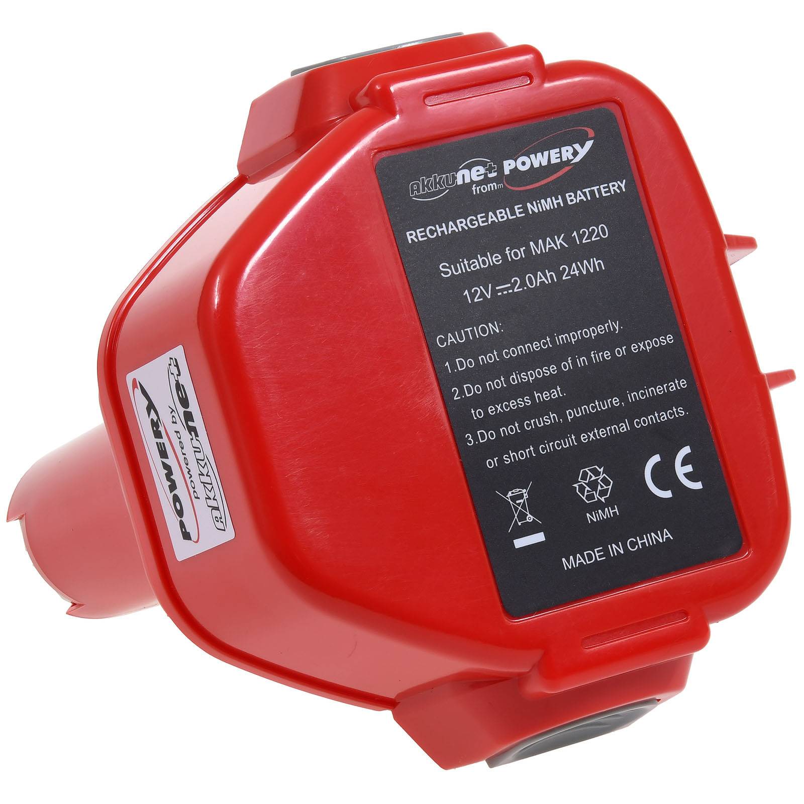 Rote wiederaufladbare NiMH-Batterie mit der Bezeichnung „akku:me from Powery