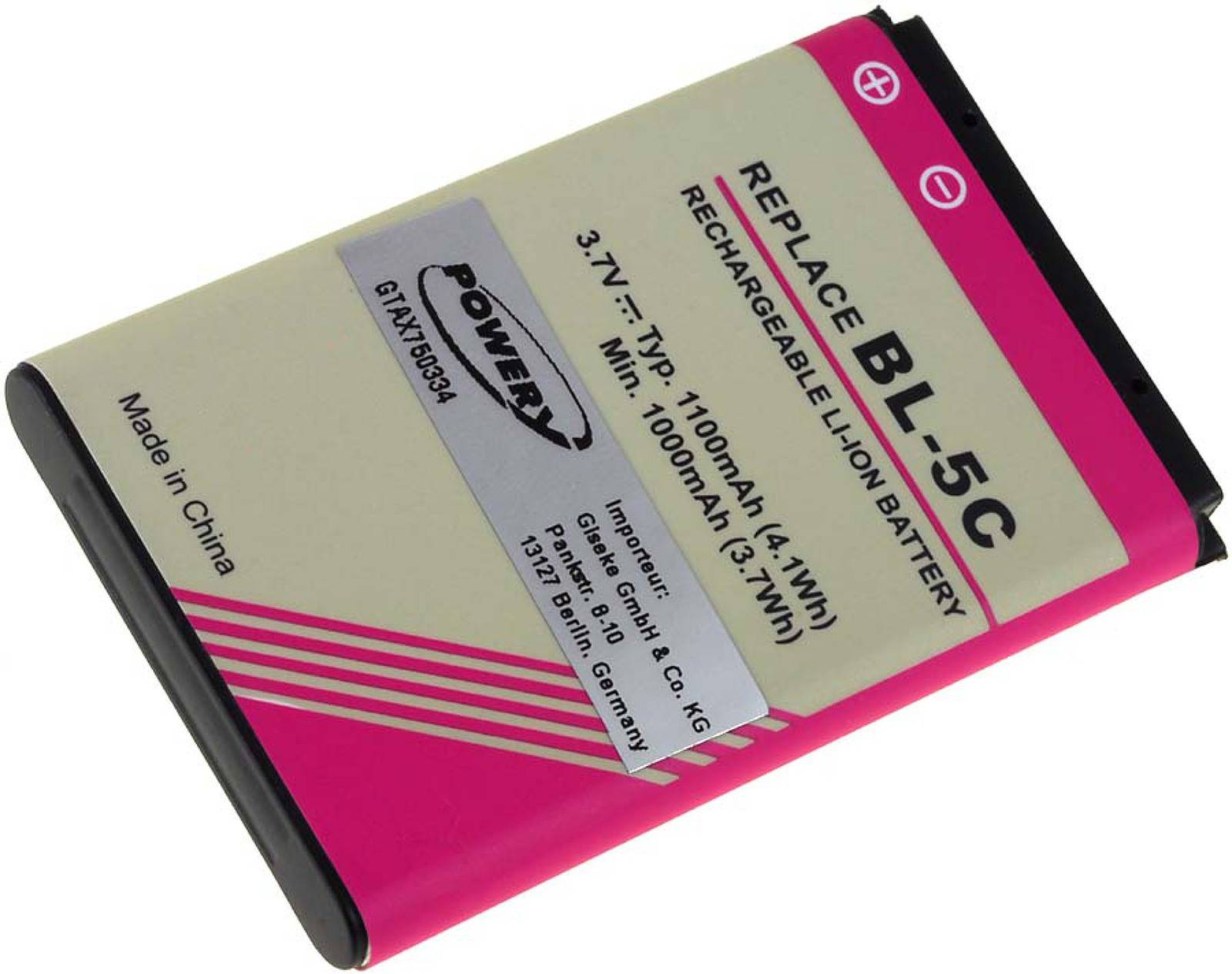 Powery Akku für Nokia Typ BL-5CA, 3,7V, Li-Ion