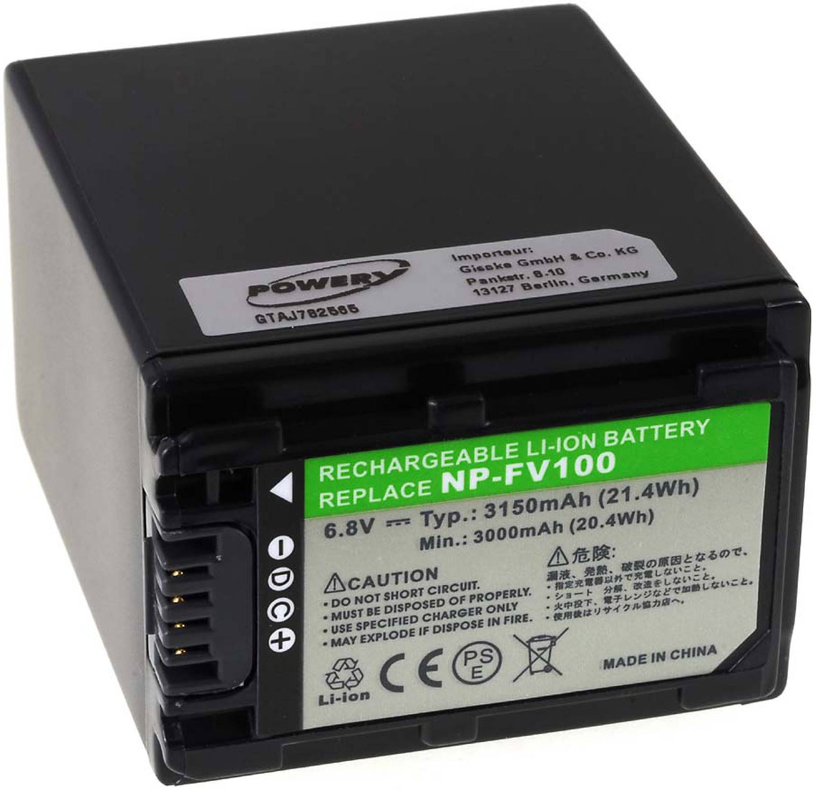 Powery Akku für Sony Typ NP-FV100A, 7,4V, Li-Ion