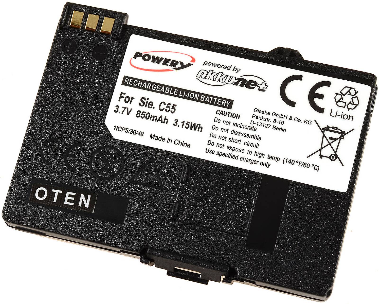 Powery Akku für Siemens Typ V30145-K1310-X250, 3,7V, Li-Ion