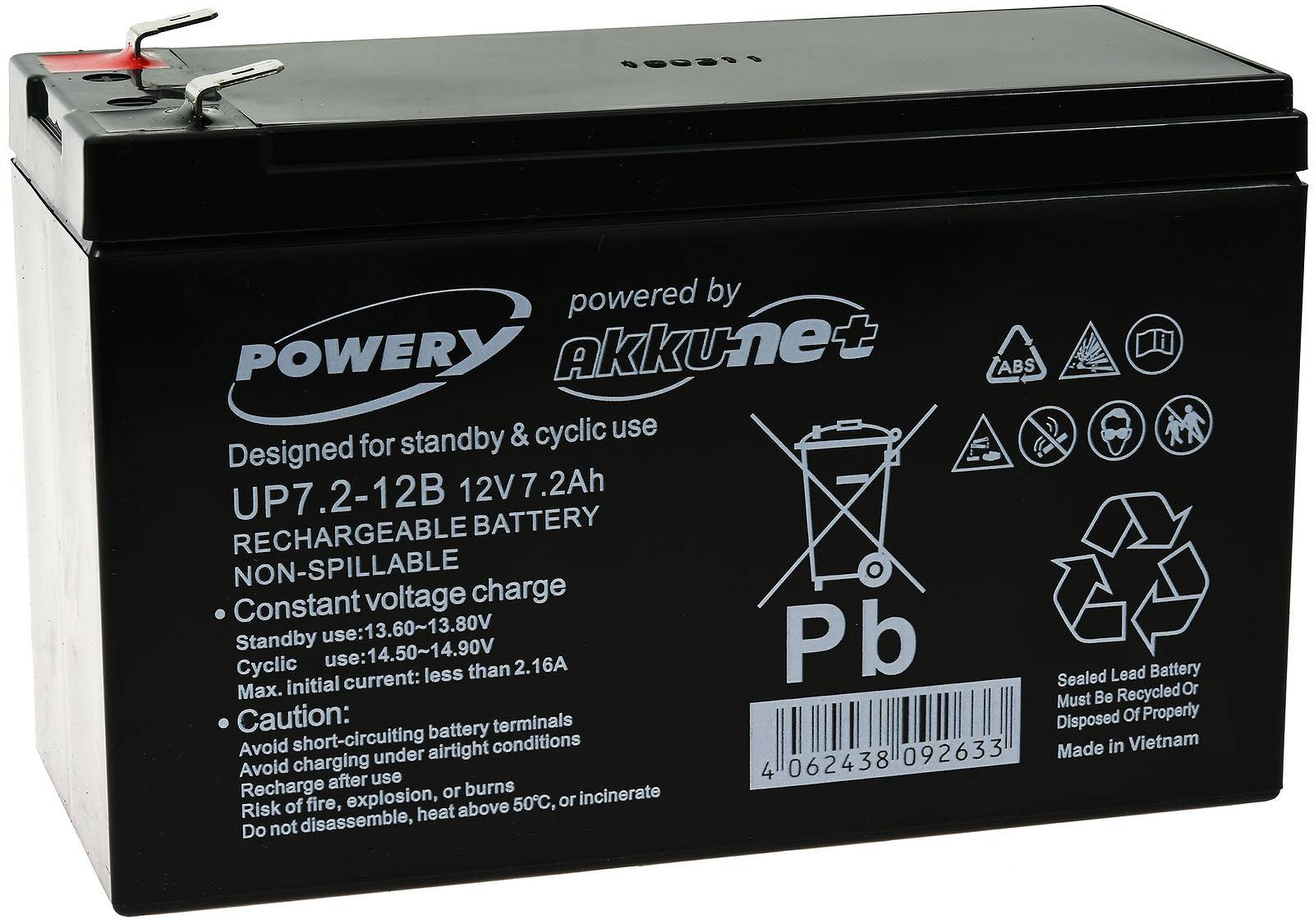 Powery Powery Blei-Gel-Akku für USV APC Back-UPS ES 550, 12V, Lead-Acid