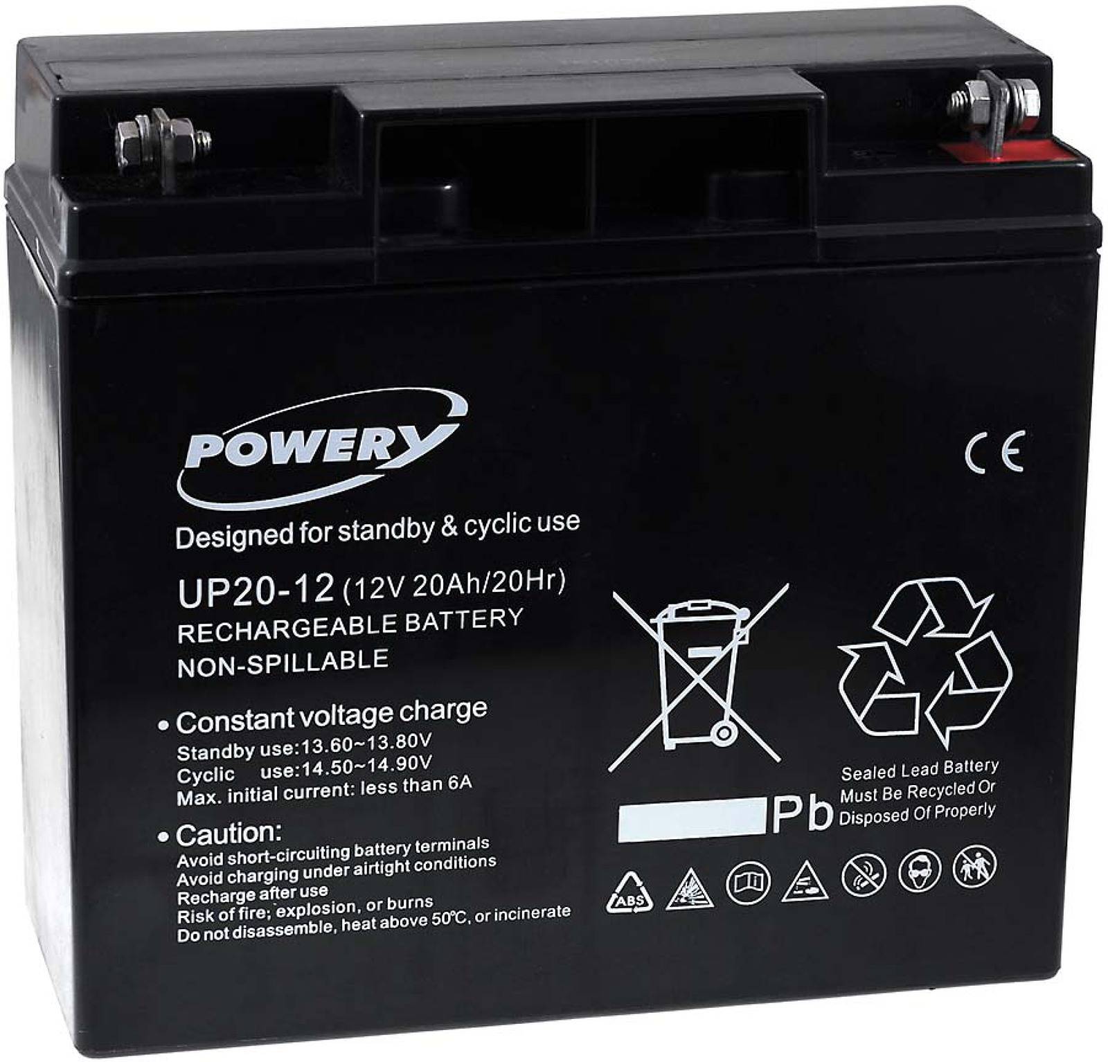 Powery Powery® Bleiakku UP20-12-Ersatz für FIAMM Typ FG21803 12V 20Ah, 12V, Lead-Acid
