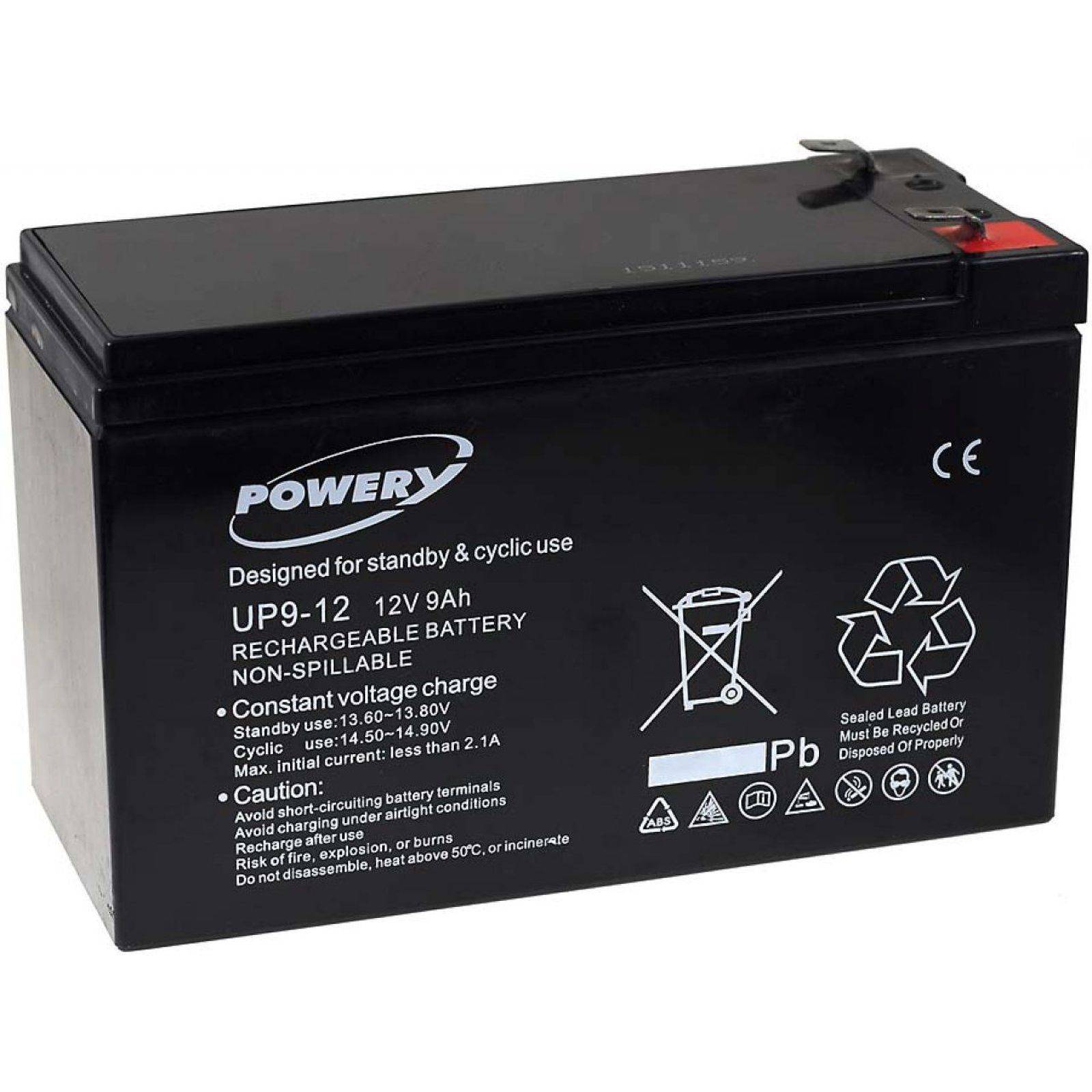 Powery Blei-Gel-Akku für USV APC Back-UPS 650 9Ah 12V (ersetzt auch 7,2Ah / 7Ah), 12V, Lead-Acid